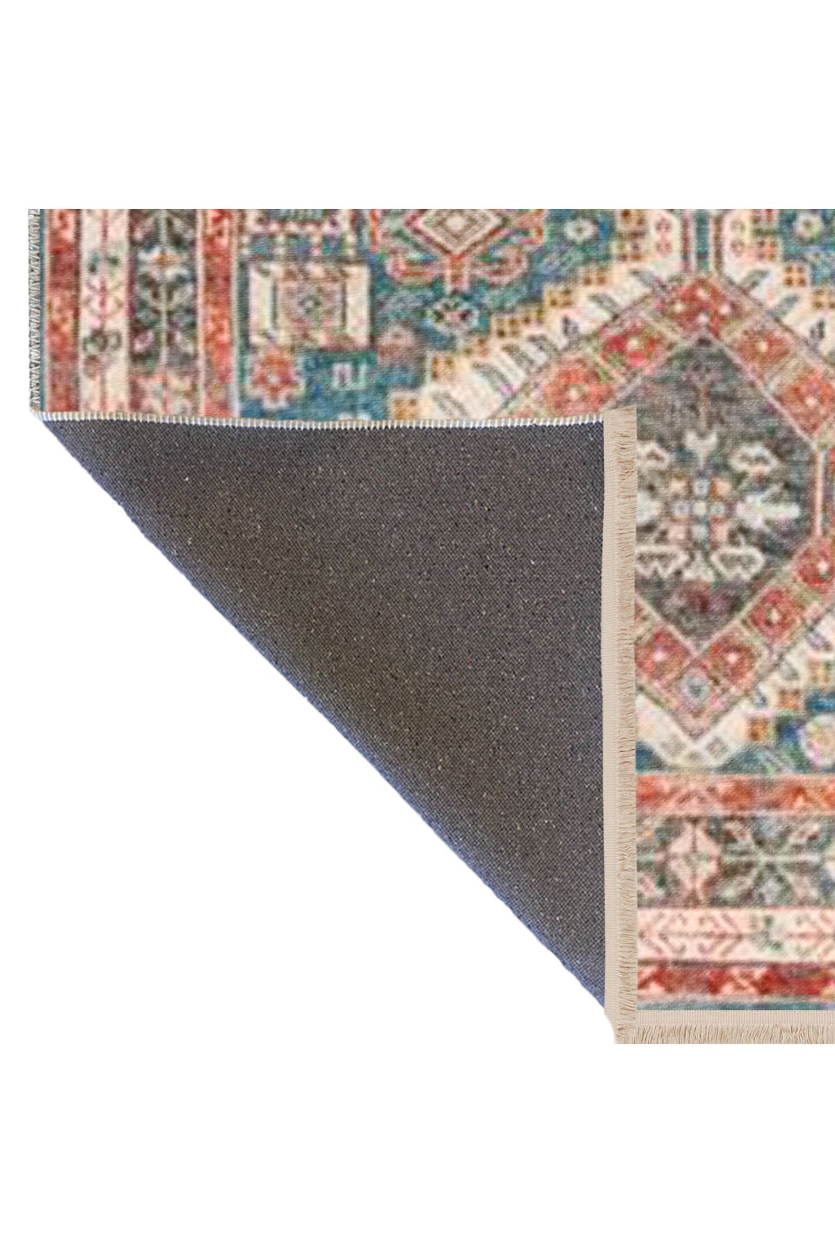 Çok Renkli Geleneksel Motif Etnik Desenli Saçaklı Vintage Dekoratif Halı 3248