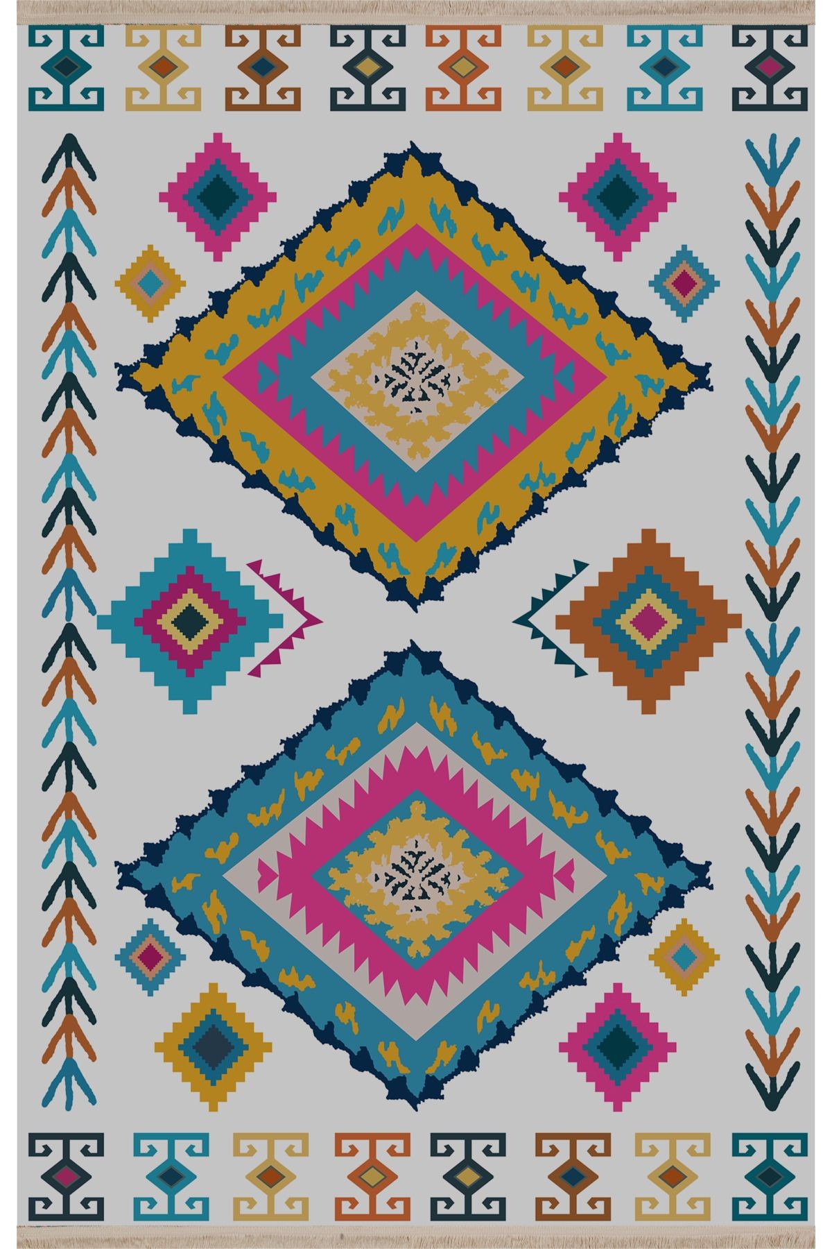 Mira Çok Renkli Geleneksel Motif Desenli Vintage Dekoratif Halı Mira 1553