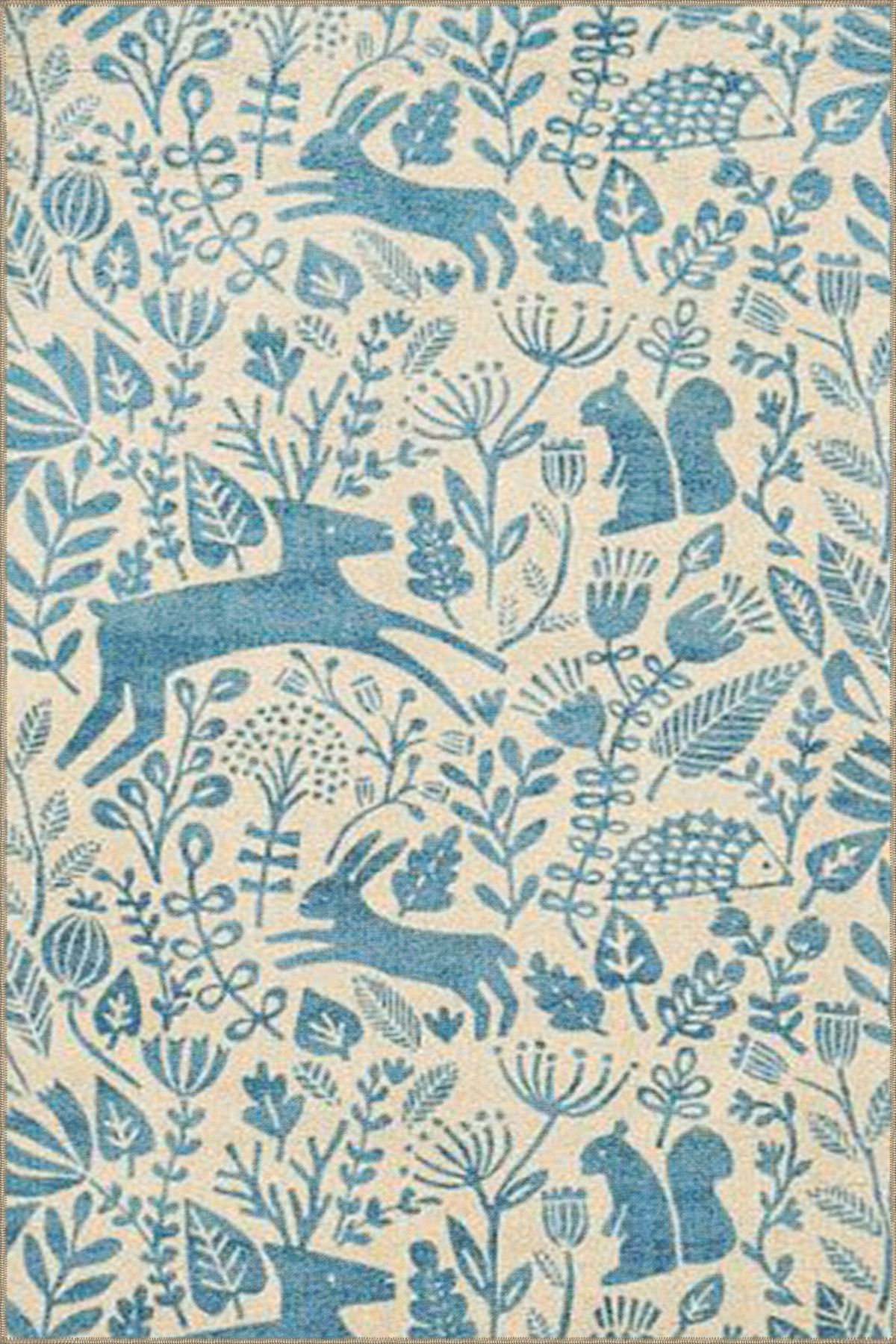 Geleneksel Krem Mavi Animal Desenli Dokuma Taban miravip818