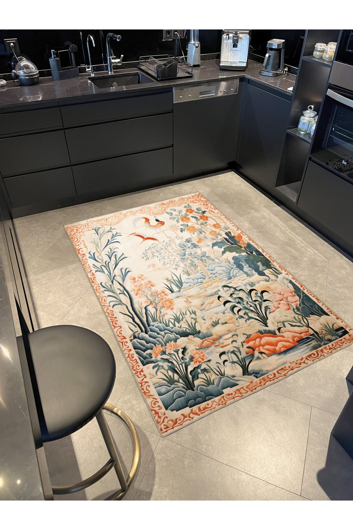 Goblen Tasarım Tropikal Bitki ve Çiçek Desenli Vintage Dekoratif Halı 3190