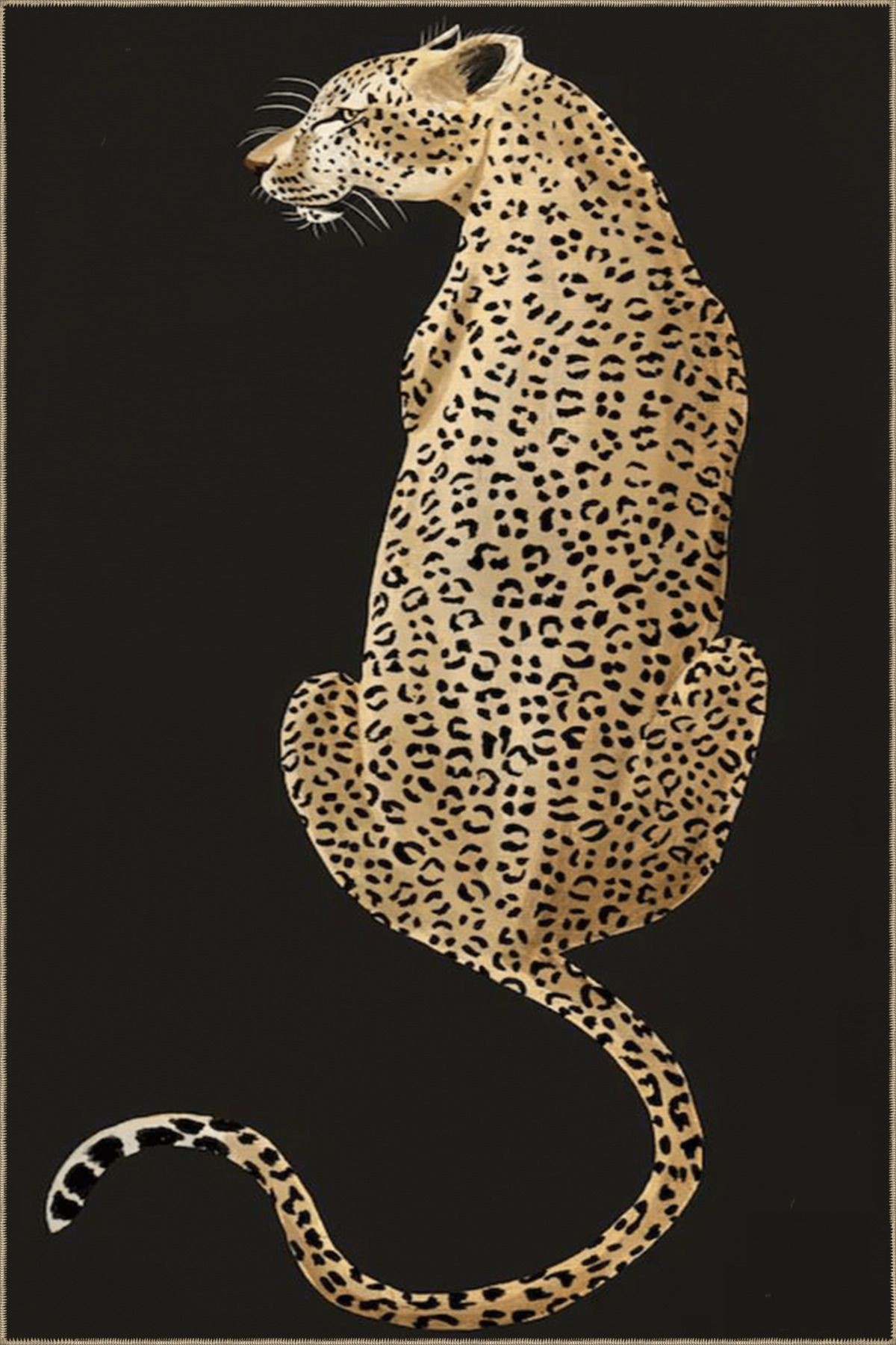 Siyah Bej Temalı Asil Leopar Desenli Kreatif Modern Dekoratif Halı 3584