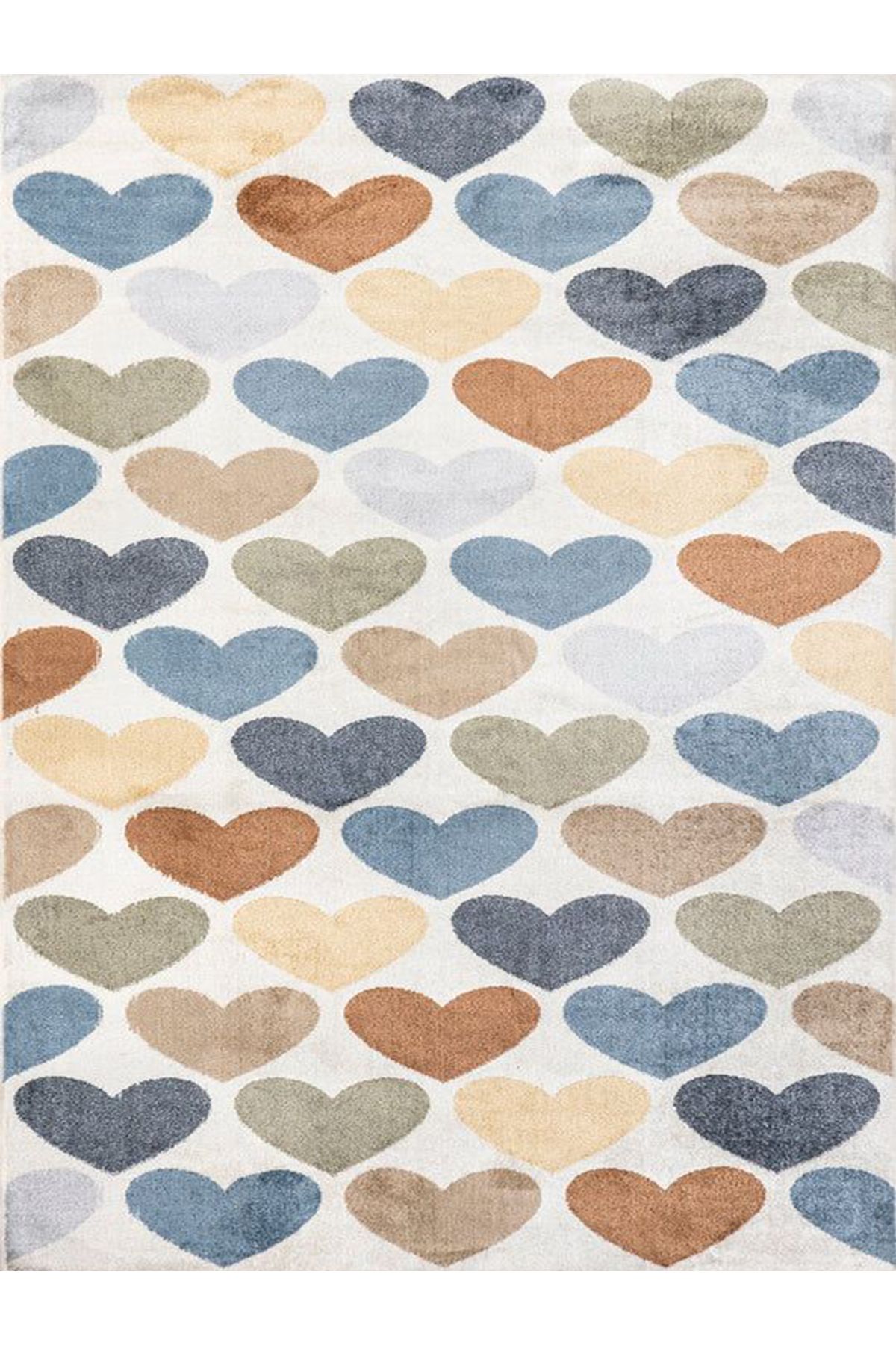Asya Koleksiyonu Pastel Tonlarda Kalpler Desenli Dokuma Taban Modern Dekoratif Halı asya26