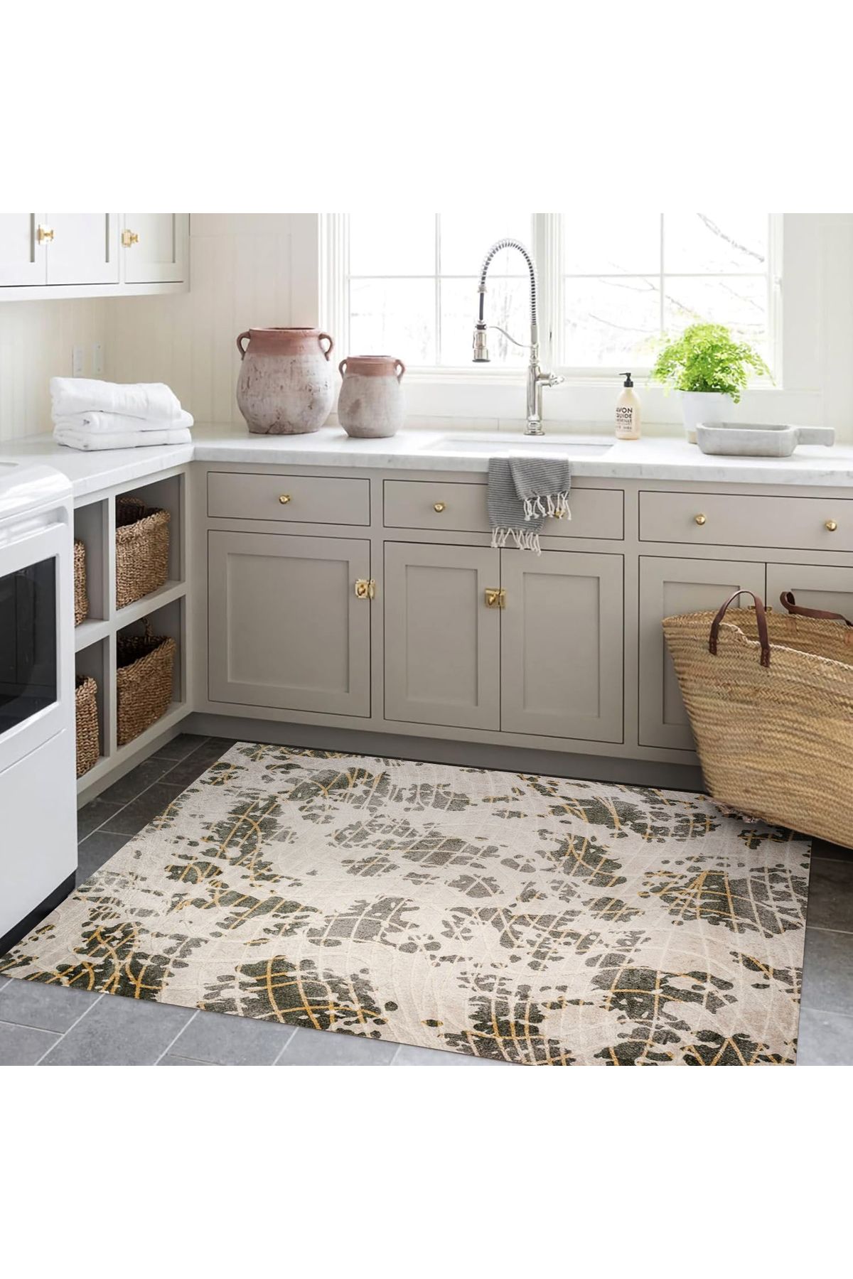 Kuzey Koleksiyonu Sarı Bej Çizgi Desenli Dokuma Taban Dekoratif Halı kuzey15