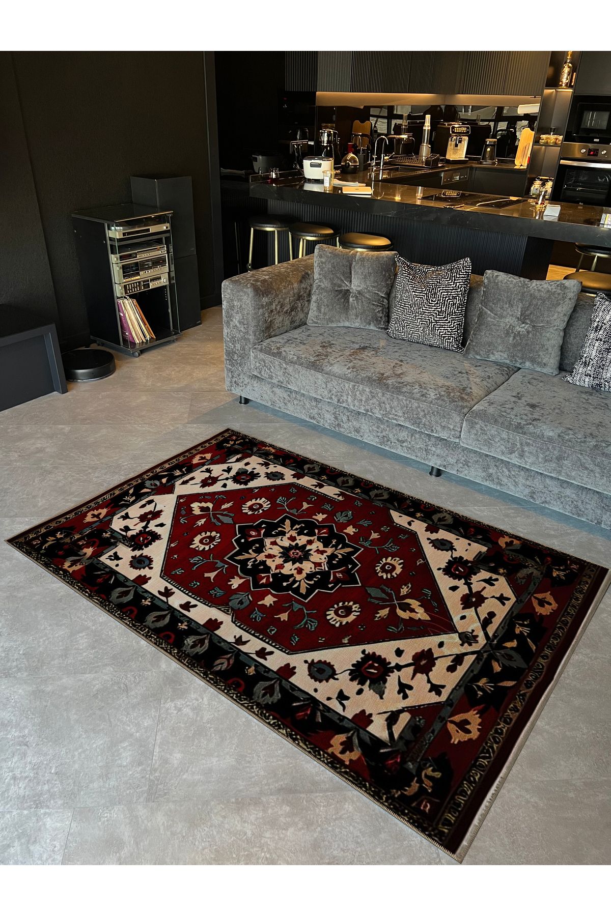 Mira Vintage Bordo Bej Geleneksel Temalı  Çiçek Desenli Dokuma Taban Yıkanabilir Halı miravintage07