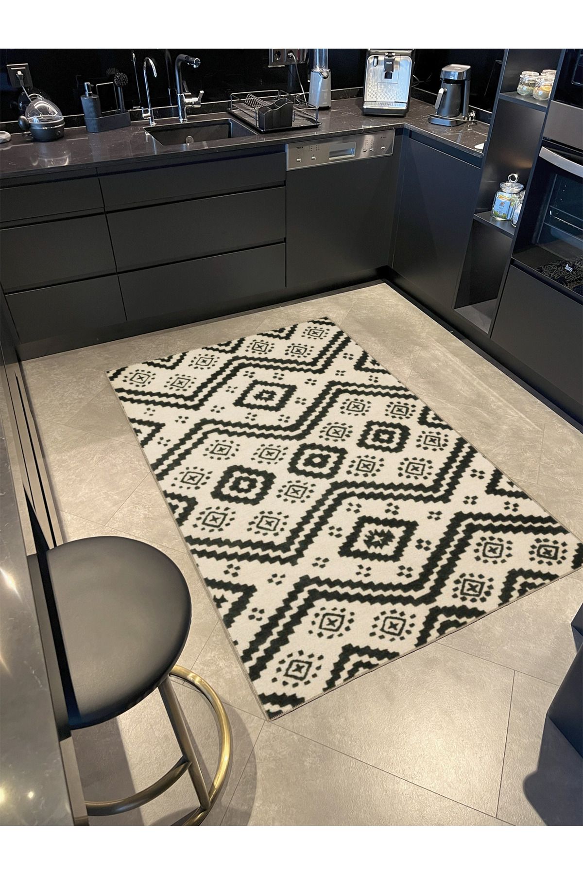 Krem Baklava Çapraz Geometrik Desenli Dokuma Taban Halı miravip341