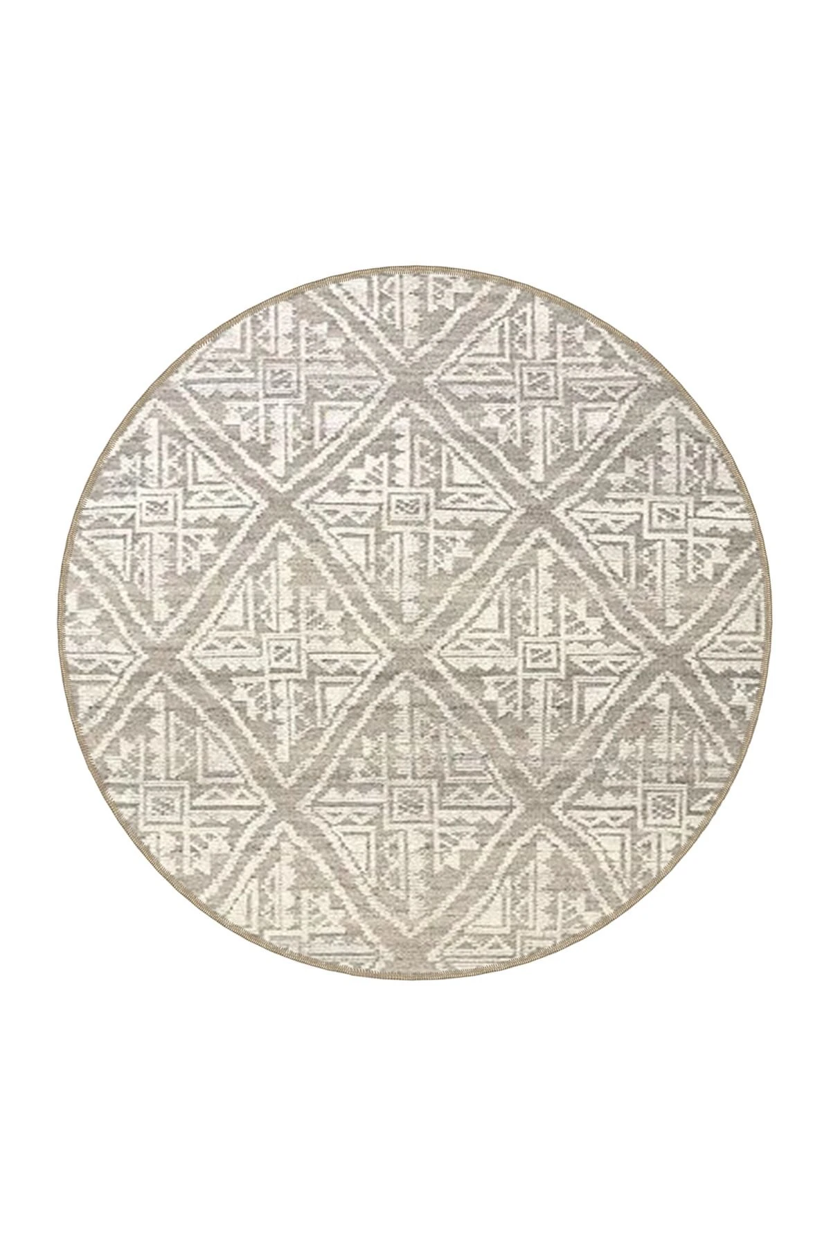 Gri Bej Temalı Motifli Geometrik Desenli Vintage Dekoratif Halı 3940