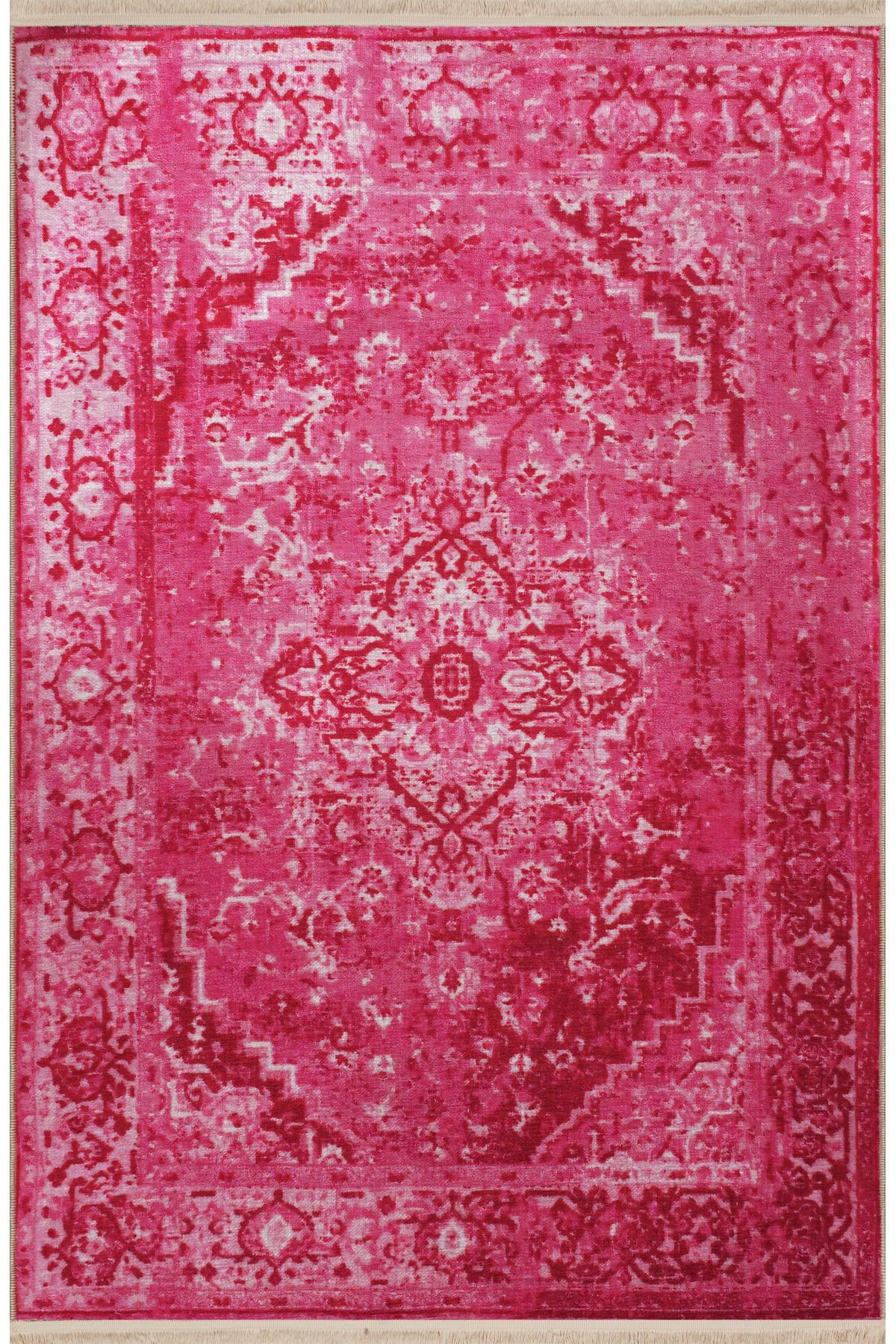 Pembe Temalı Geleneksel Motif Desenli Kreatif Vintage Dekoratif Halı 2658