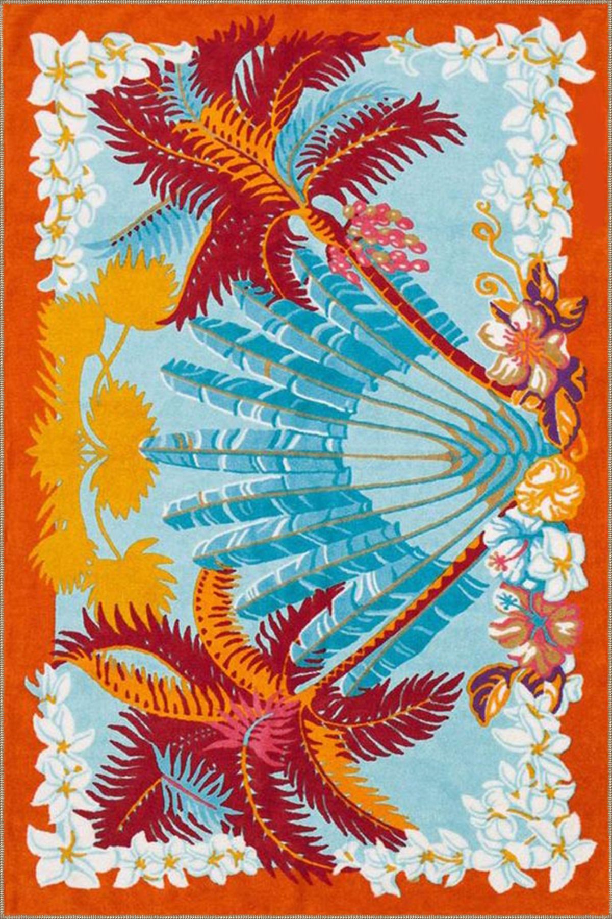 Kırmızı ve Mavi Tonlarında Ağaçlı Dokuma Taban Halı 3784