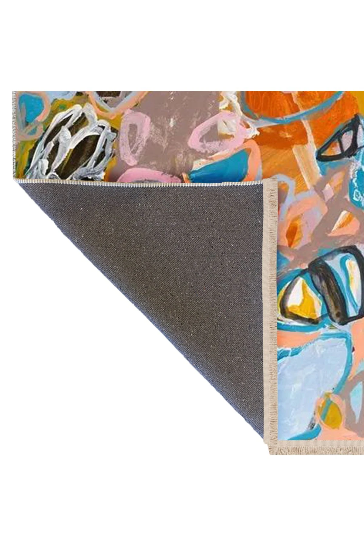 Özge Koleksiyonu Yağlı Boya Görünümlü Çok Renkli Soyut Desenli Dokuma Taban Dekoratif Halı özge23