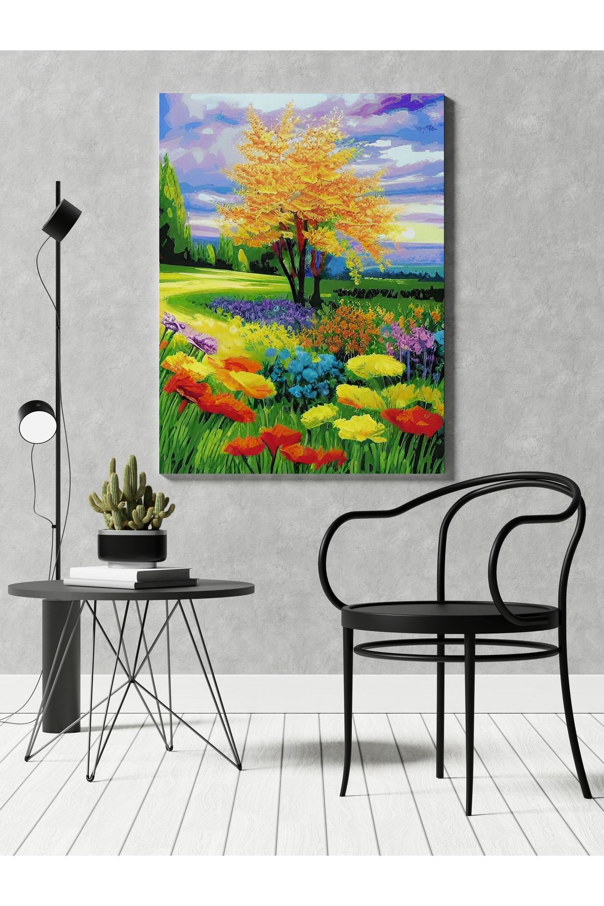 Kanvas Tablo Sarı Temalı Orman Doğa Çiçek Desenli Modern Tablo
