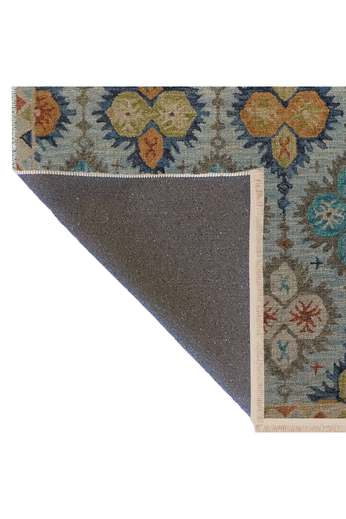 Açık Mavi Temalı Çok Renkli Geleneksel Motif Desenli Kreatif Vintage Dekoratif Halı 2905