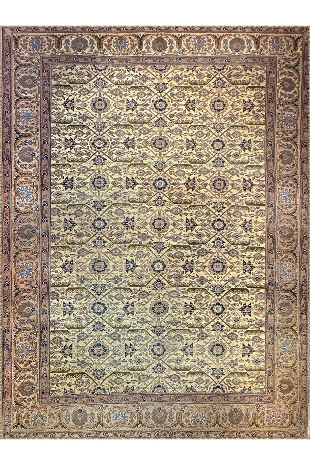 Kubilay Koleksiyonu Bej Ton Etnik Detaylı Geleneksel Desenli Dokuma Taban Vintage Dekoratif Halı 49