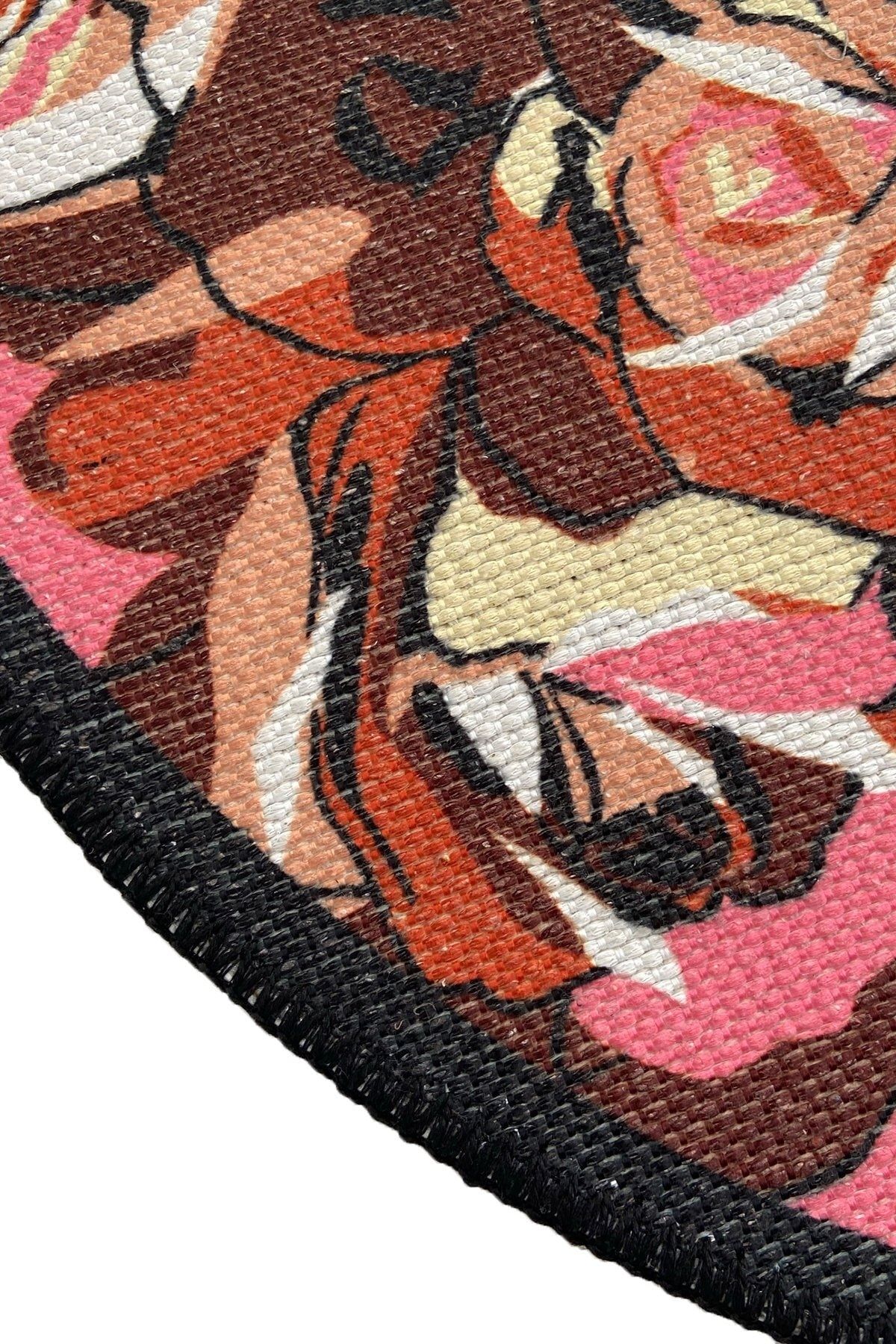 Mira 854 Rose Gül Baskılı Yuvarlak Halı