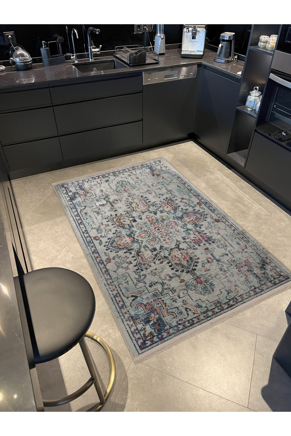 Bej Temalı Çok Renkli Geleneksel Motif Çiçek Desenli Kreatif Vintage Dekoratif Halı 2931