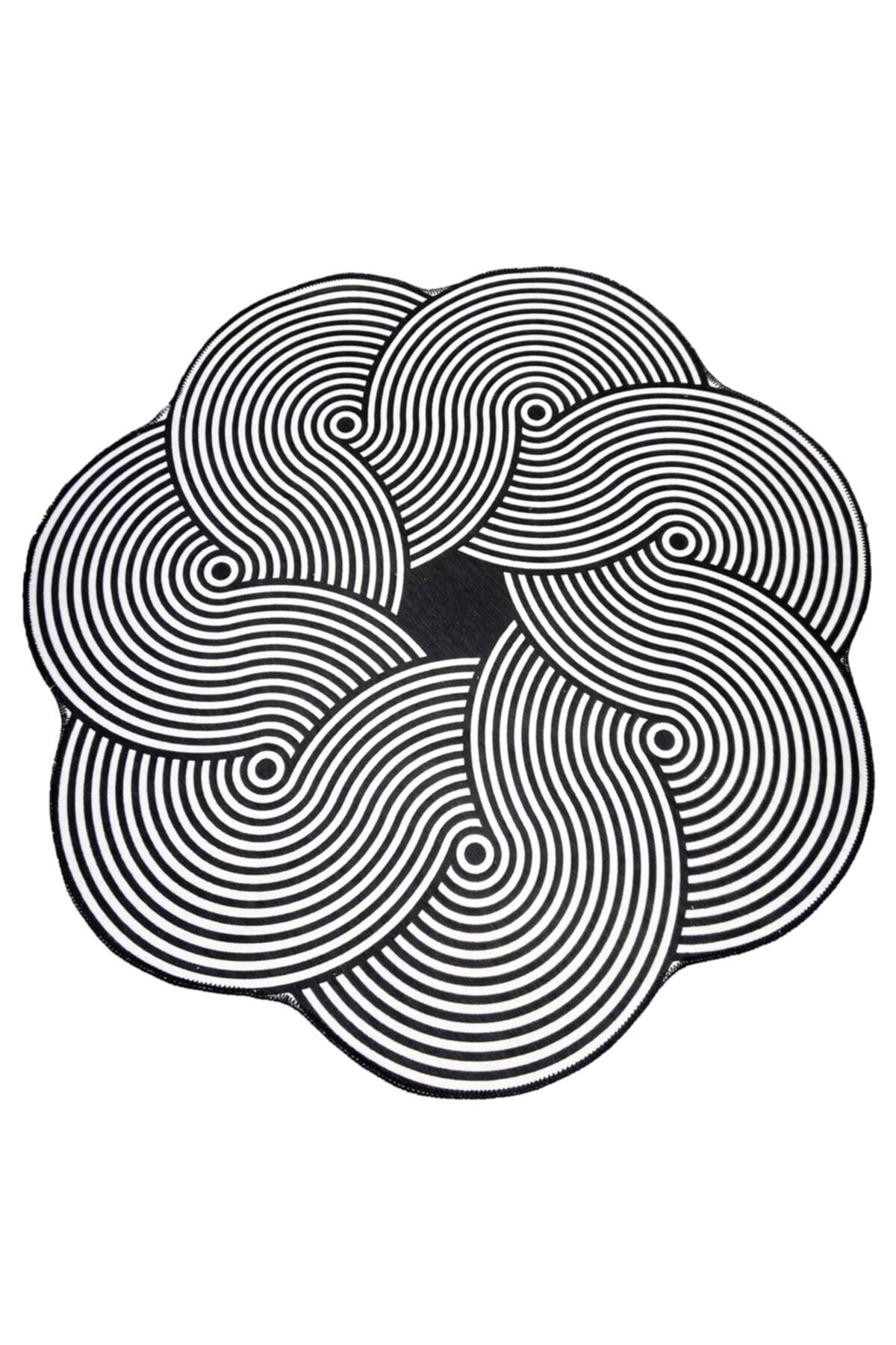 Mira 833 Siyah Beyaz Soyut Desen Dekoratif Yıkanabilir Halı