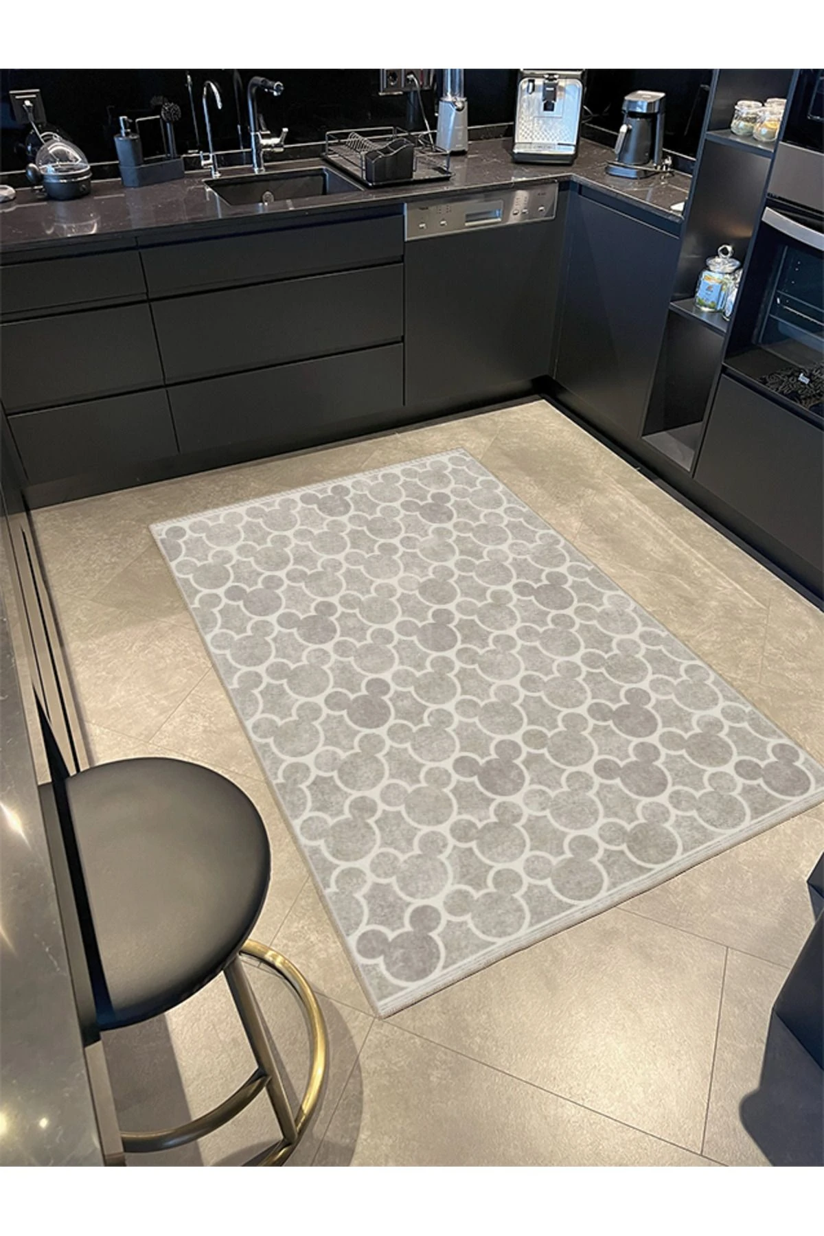 Yıkanabilir Krem Daireli Modern Dokuma Taban Halı miravip8104