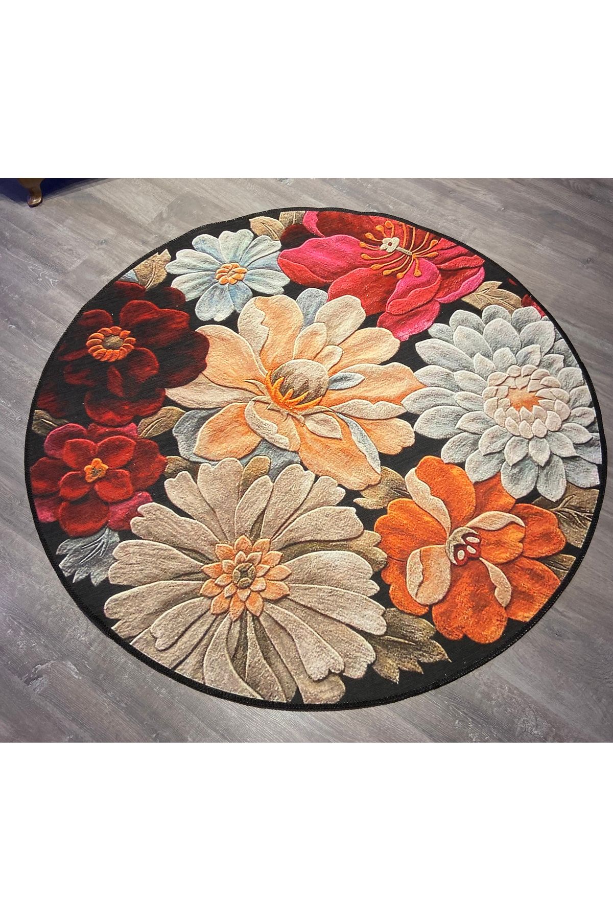 Mira 835 Çiçek Desenli Dekoratif Yıkanabilir Yuvarlak Halı
