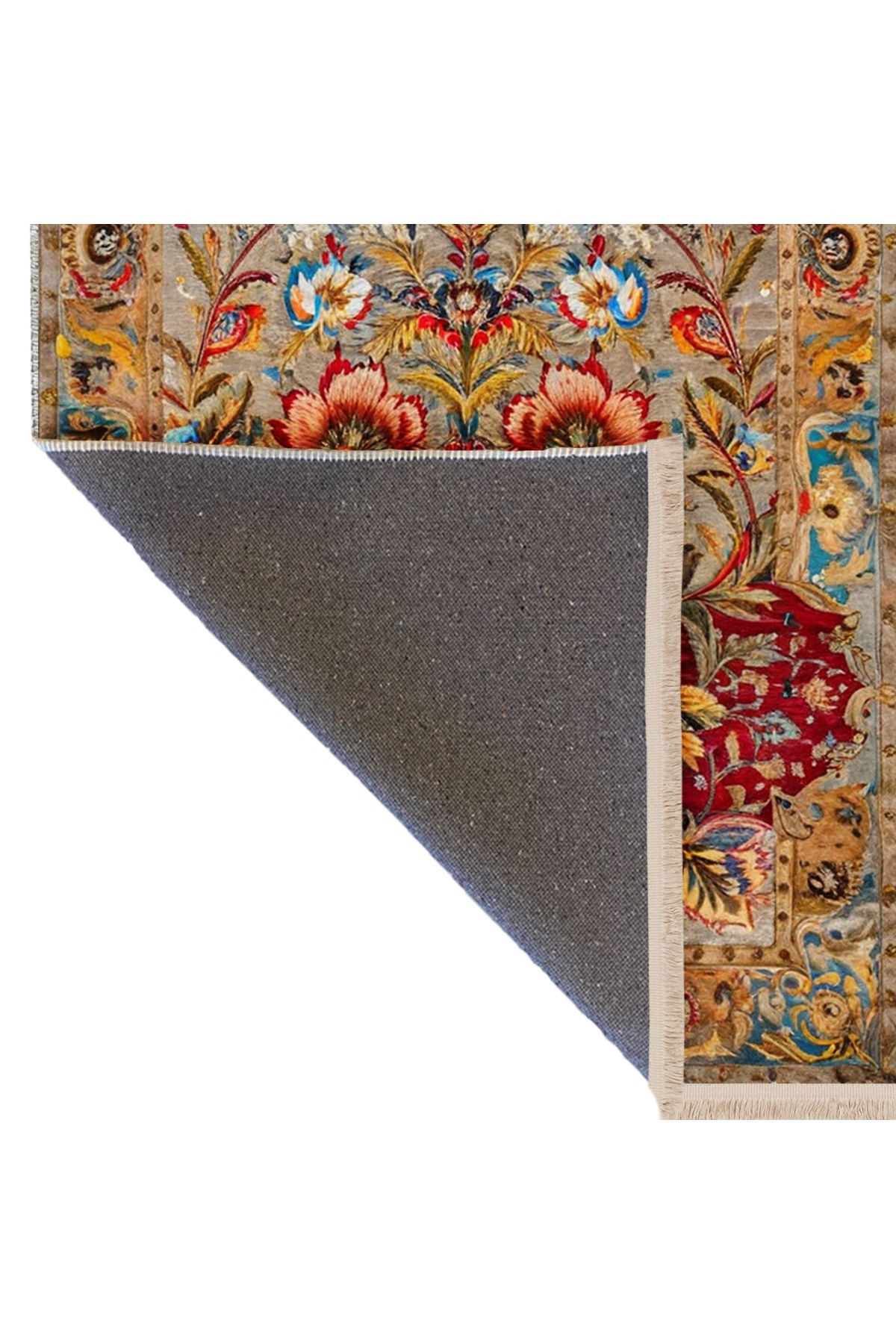 Tokyo Koleksiyonu Çok Renkli Floral Motifli Geleneksel Desen Dokuma Taban Vintage Dekoratif Halı 06