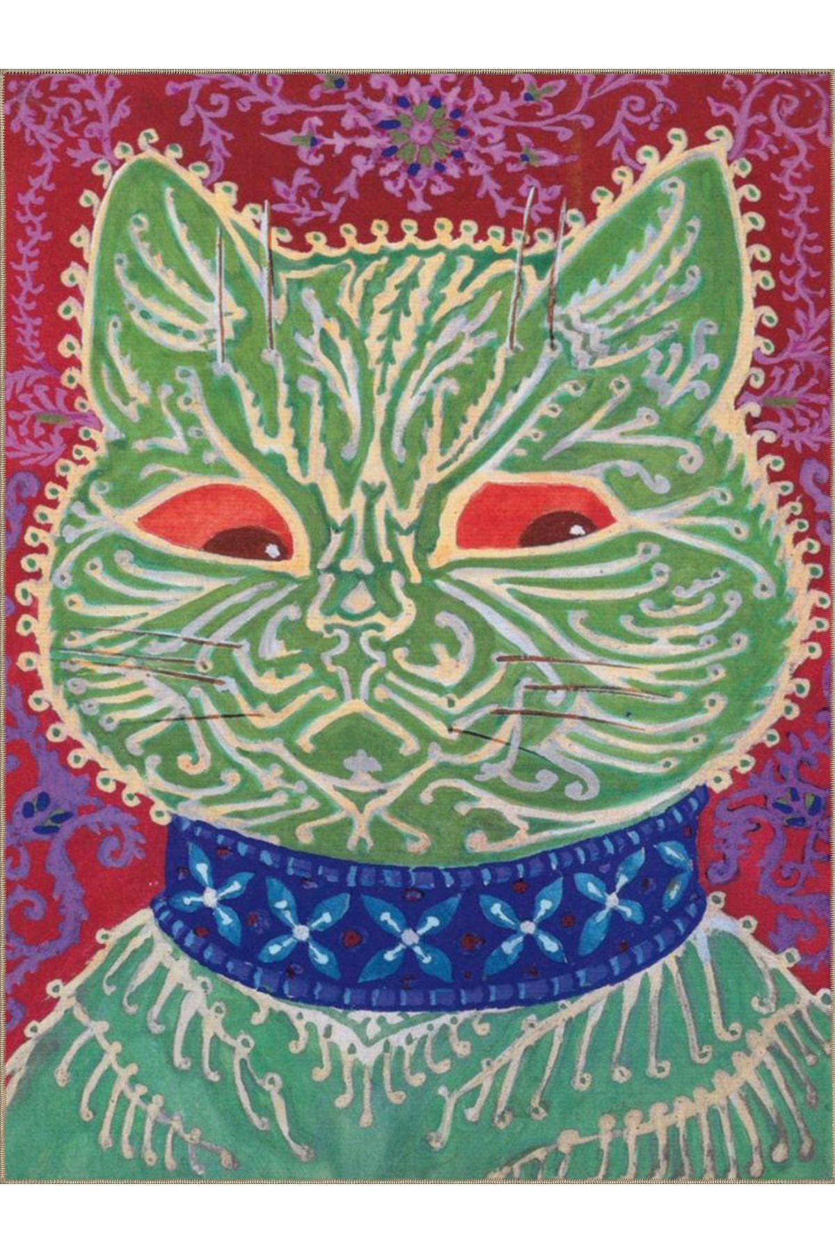 Emre Koleksiyonu Yeşil Temalı Etnik Motif Detaylı Kedi Desenli Dokuma Taban Modern Dekoratif Halı 39