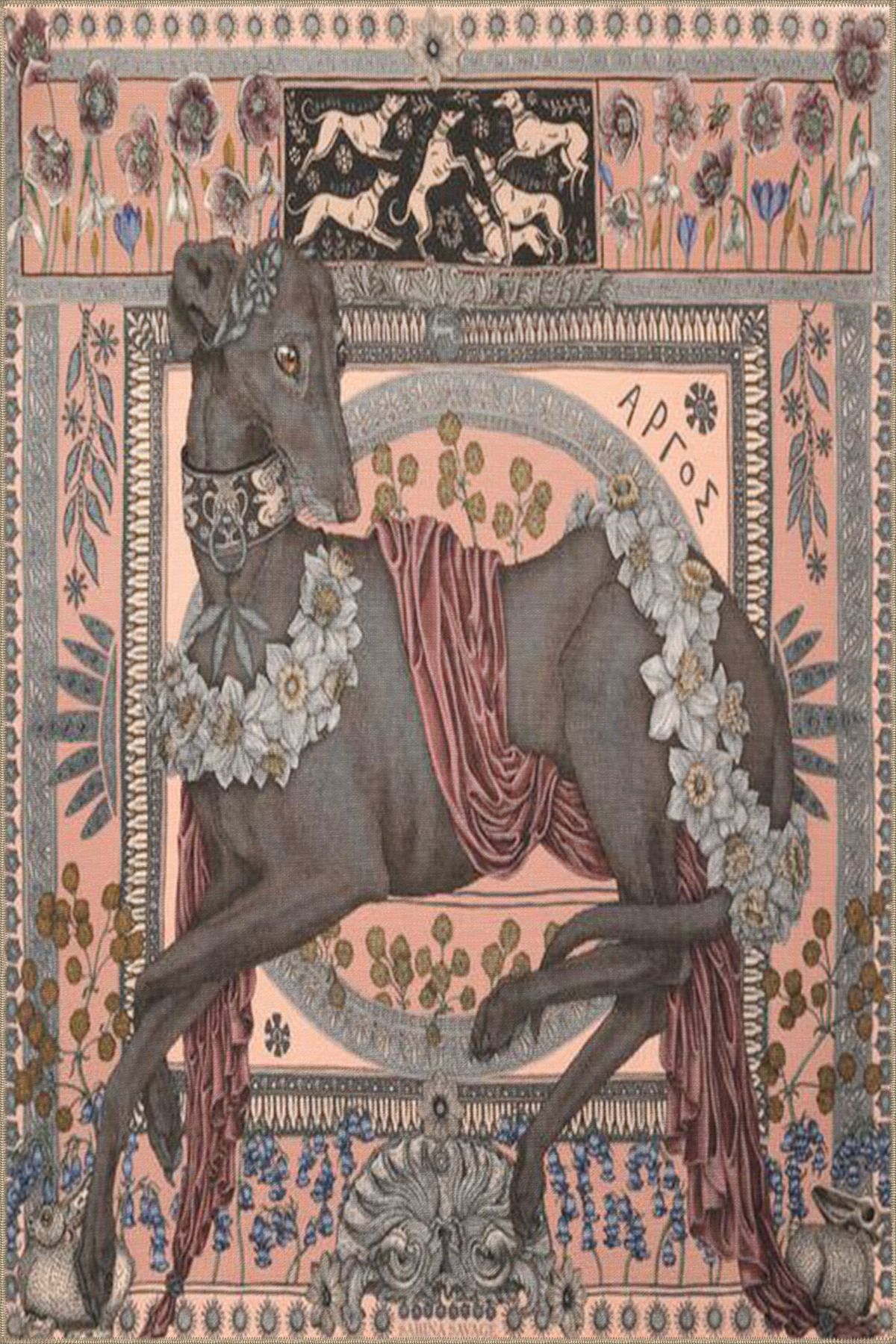 Köpek Hayvan Renkli Desenli Dokuma Taban miravip710