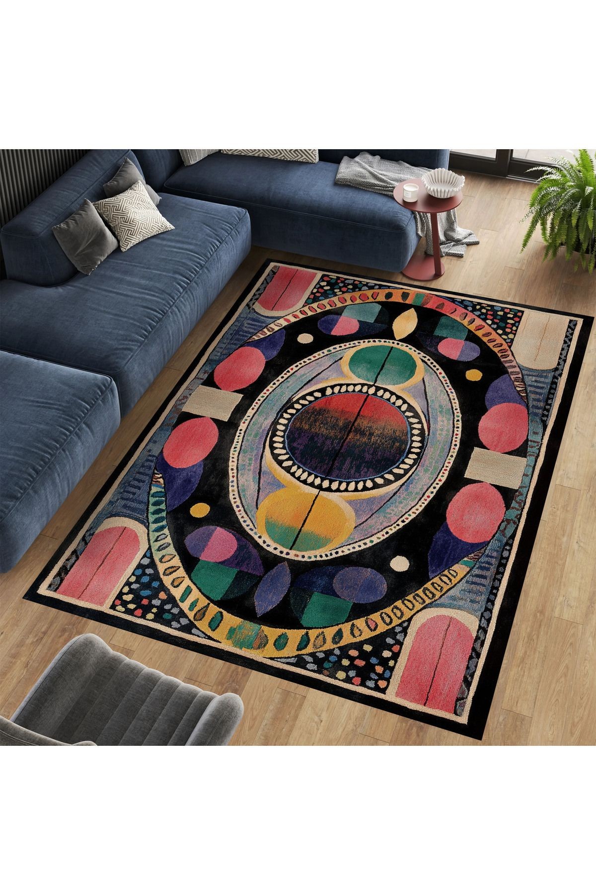 Nora Art Soyut Desen Çok Renkli Dokuma Taban Modern Dekoratif Halı noraart34