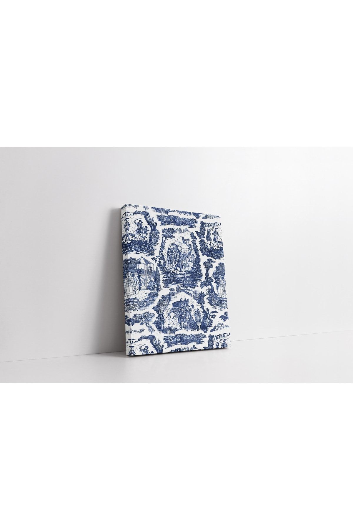 Kanvas Tablo Bleu Blanc Beyaz Lacivert Vintage Desenli 1255