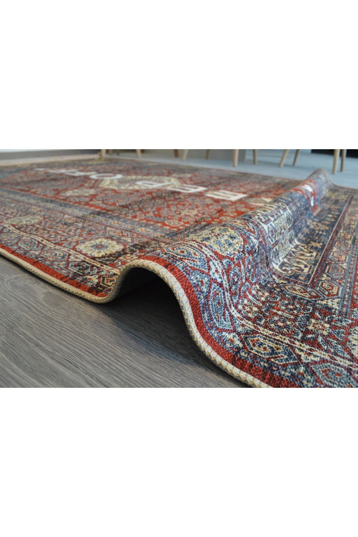 Mira 1134 Kırmızı Vintage Iran Halısı Temalı Keep Off Yazılı Dokuma Taban Halı