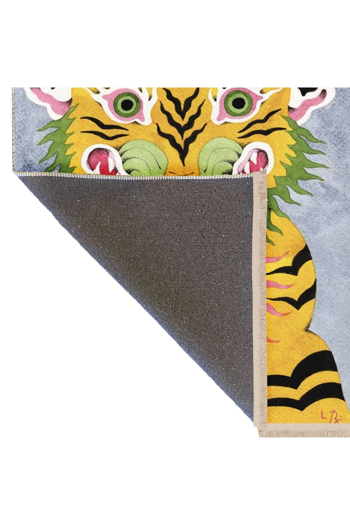 Özge Koleksiyonu Çok Renkli Güneş ve Ay Detaylı Üç Gözlü Kaplan Desenli Dokuma Taban Halı özge35