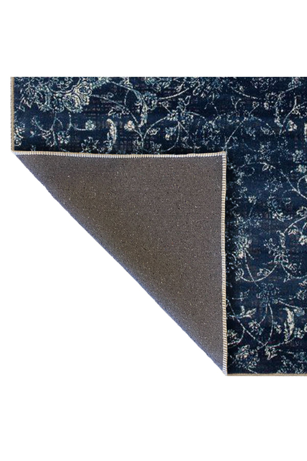 Lacivert Temalı Motifli Etnik Çiçek Desenli Vintage Dekoratif Halı 4914