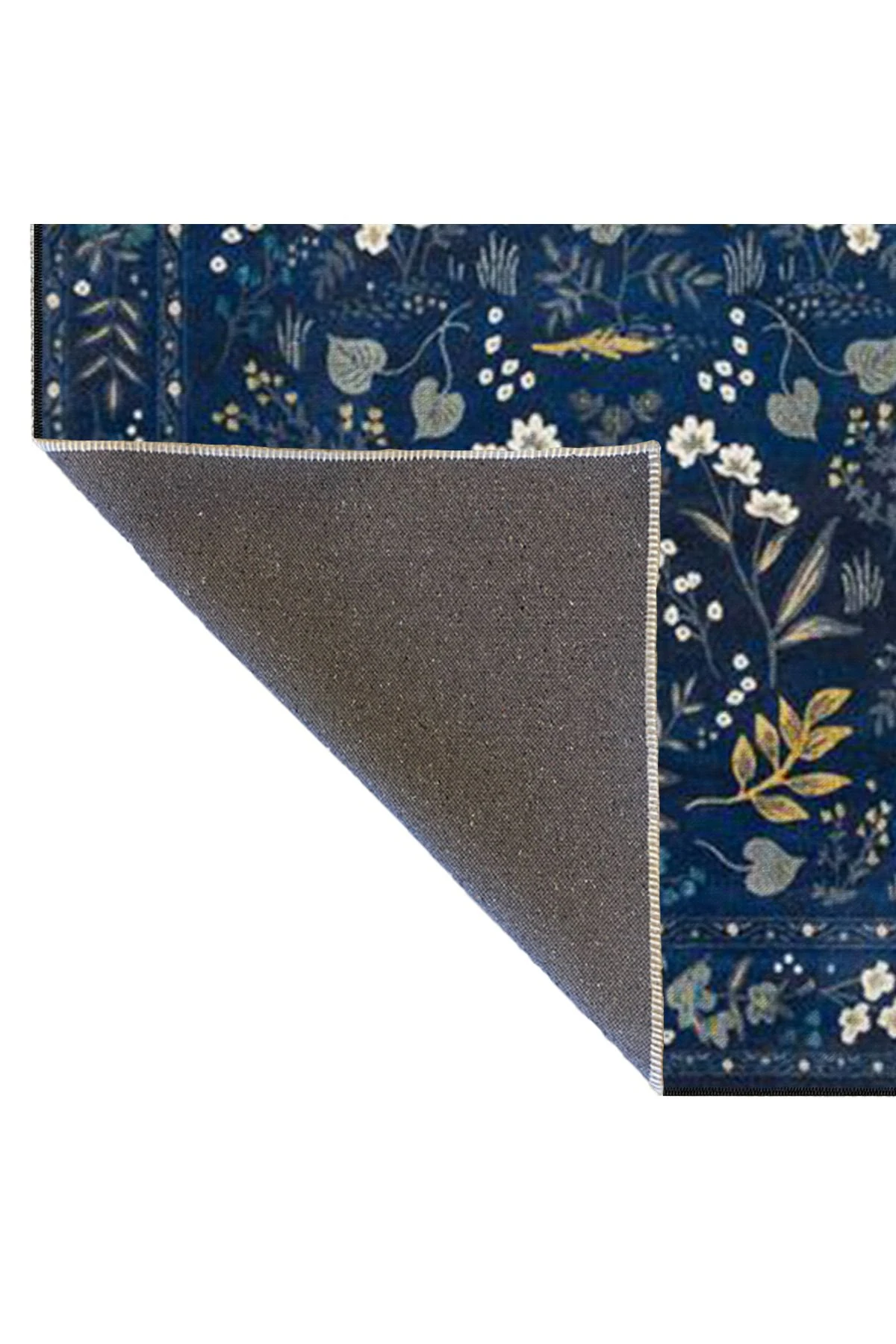 Lacivert Renkli Çiçekli Floral Geometrik Modern Dekoratif Halı miravip156