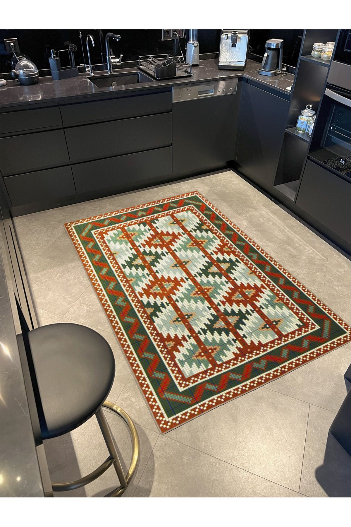 Çapraz Çizgili Kahverengi Etnik Desenli Dokuma Taban Halı 4268