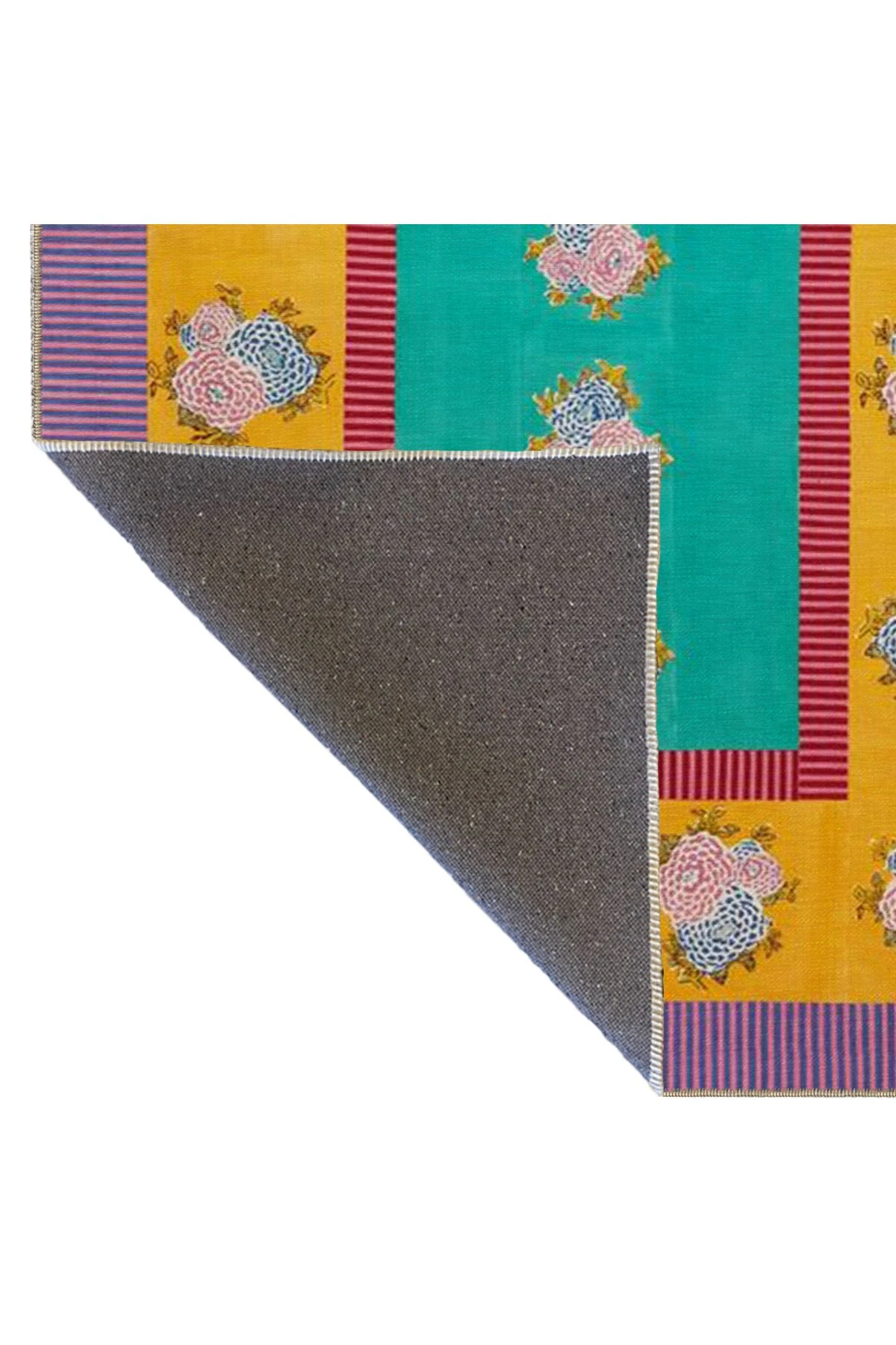 Mor Çizgili Çiçek Motifli Desenli Yıkanabilir Dokuma Taban Halı miravip1059