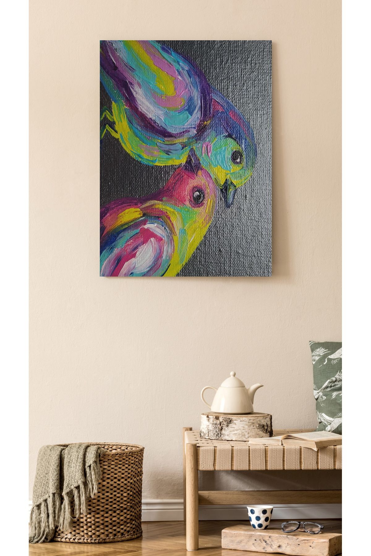 Kanvas Tablo Çok Renkli Muhabbet Kuşu Desenli Renkli Temalı Modern Tablo