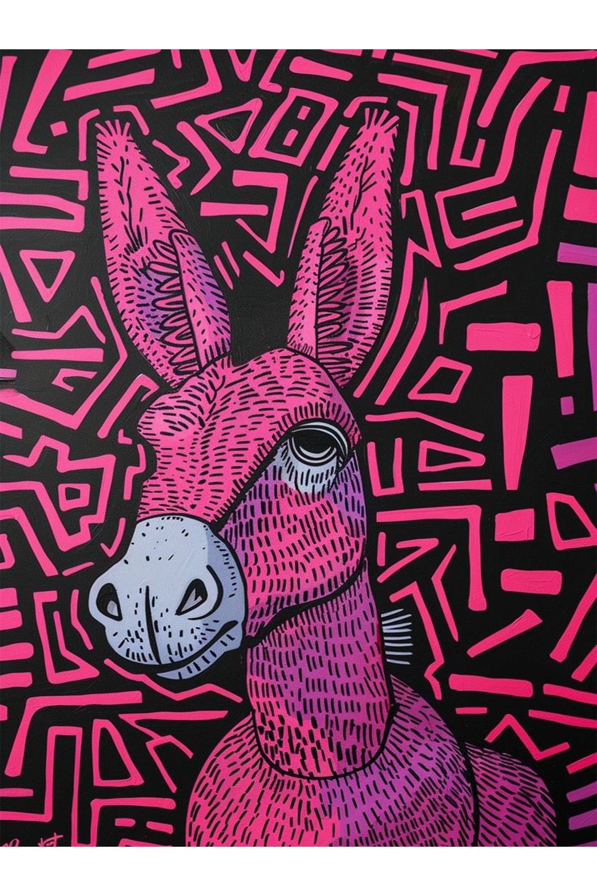 Kemal Koleksiyonu Pembe Temalı Eşek Desenli Dokuma Taban Kreatif Modern Dekoratif Halı 24