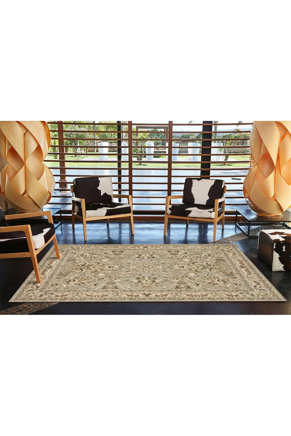 Kapalı Krem Geometrik Yıldızlı Geleneksel Modern Desenli Dekoratif Yıkanabilir Halı miravip8294