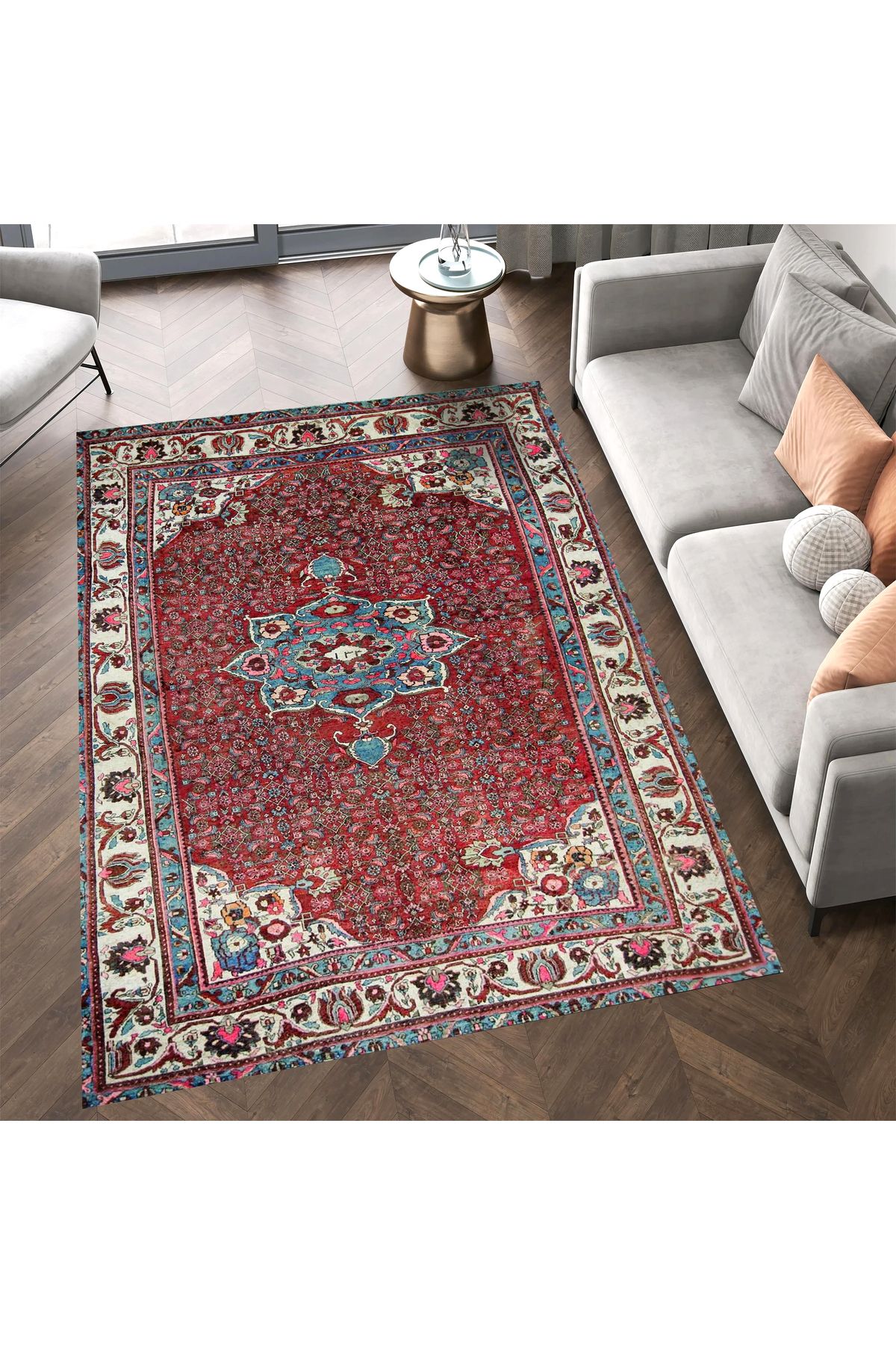 Asena Koleksiyonu Çok Renkli Yıldız Figürlü Geleneksel Desenli Vintage Dekoratif Halı 14