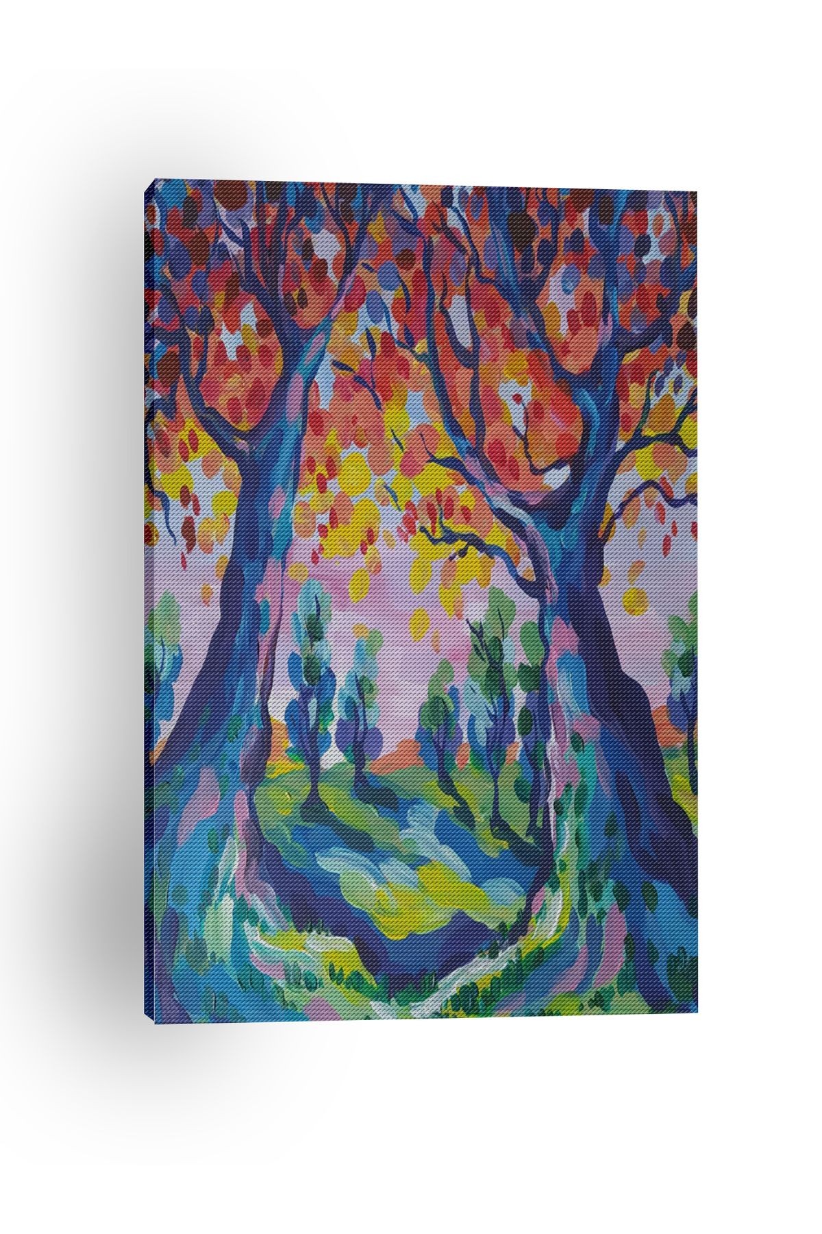 Kanvas Tablo Pastel Renkli Orman Ağaç Desenli Renkli Temalı Modern Tablo