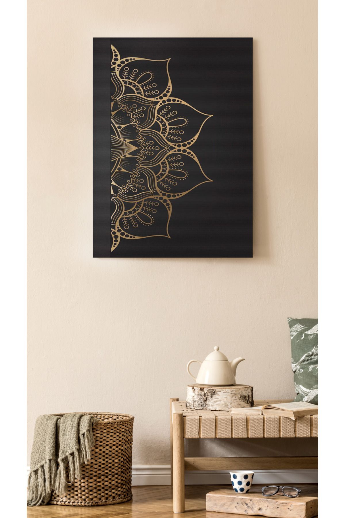 Kanvas Tablo Yarım Çiçek Temalı Desenli Temalı Tablo