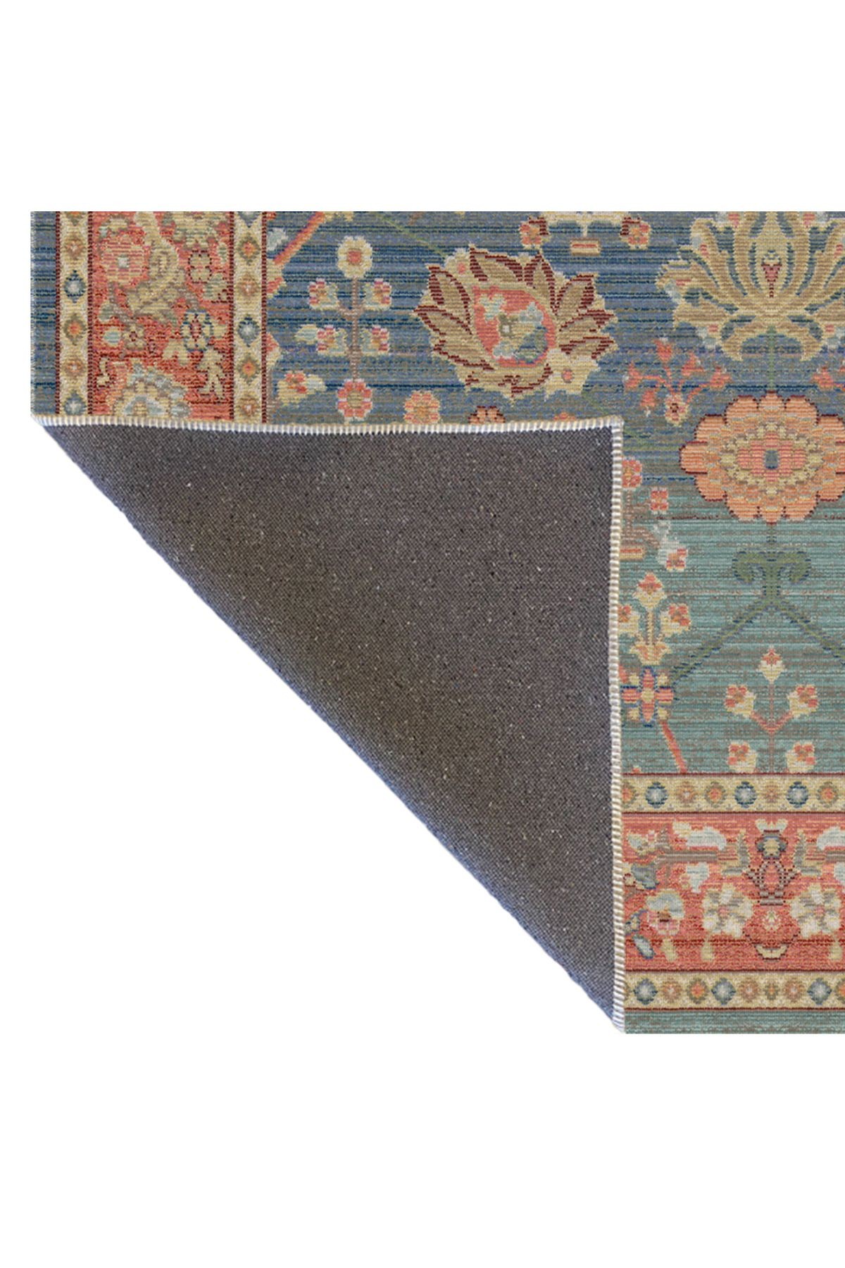 Mira Mavi Kırmızı Geleneksel Çiçek Motif Desen Dekoratif Halı Mira 1542