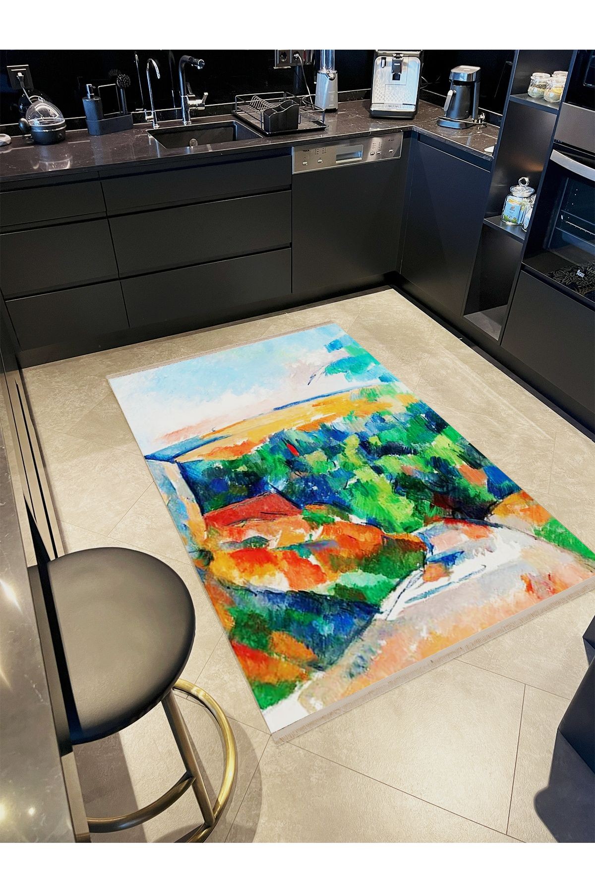 Yılmaz Koleksiyonu Pastel Renklerde Dağ Yolu ve Manzara Desenli Kreatif Modern Dekoratif Halı 44