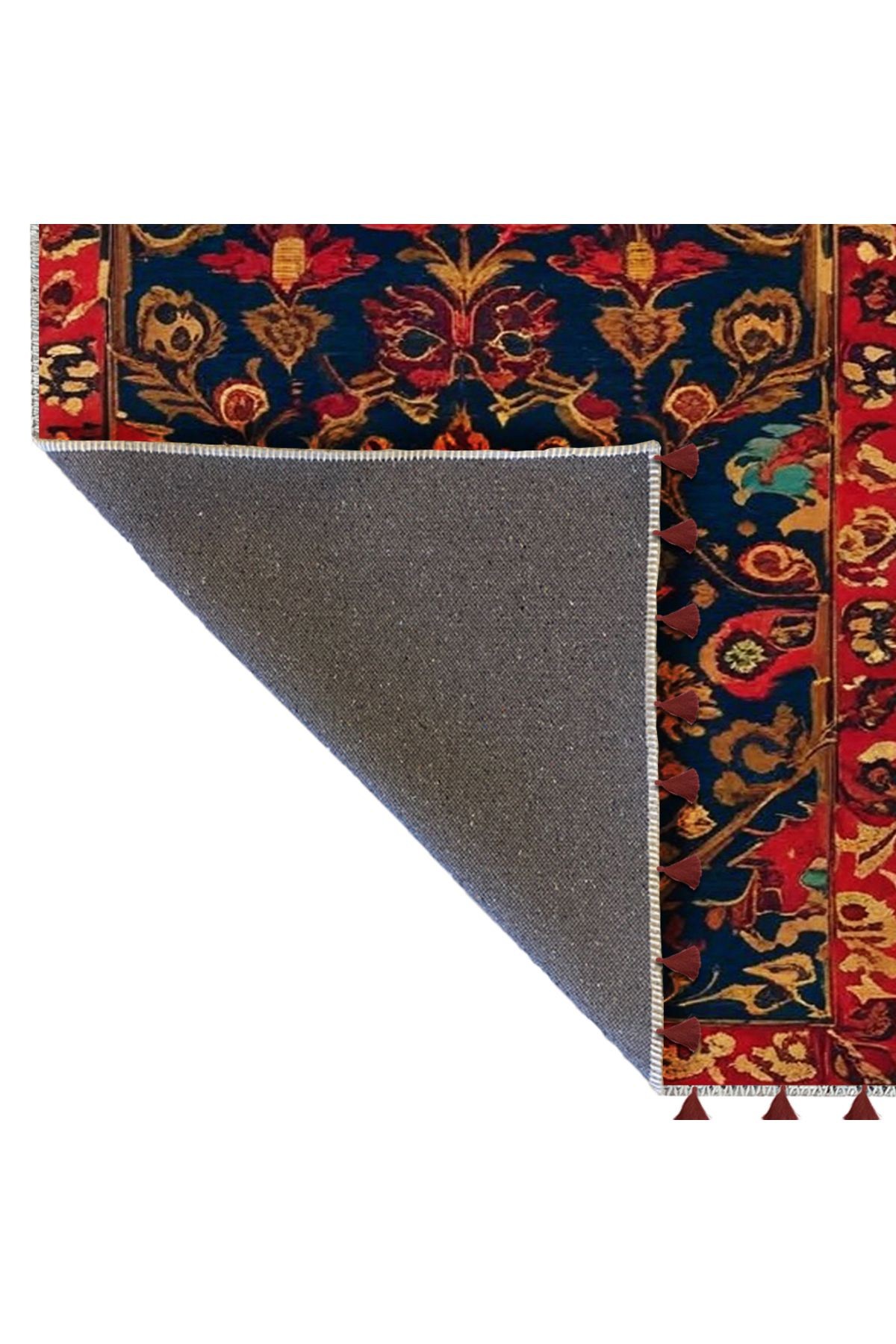 Royal Çiçek ve Etnik Figürler Desenli Püskül Detaylı Dokuma Taban Dekoratif Halı royal34