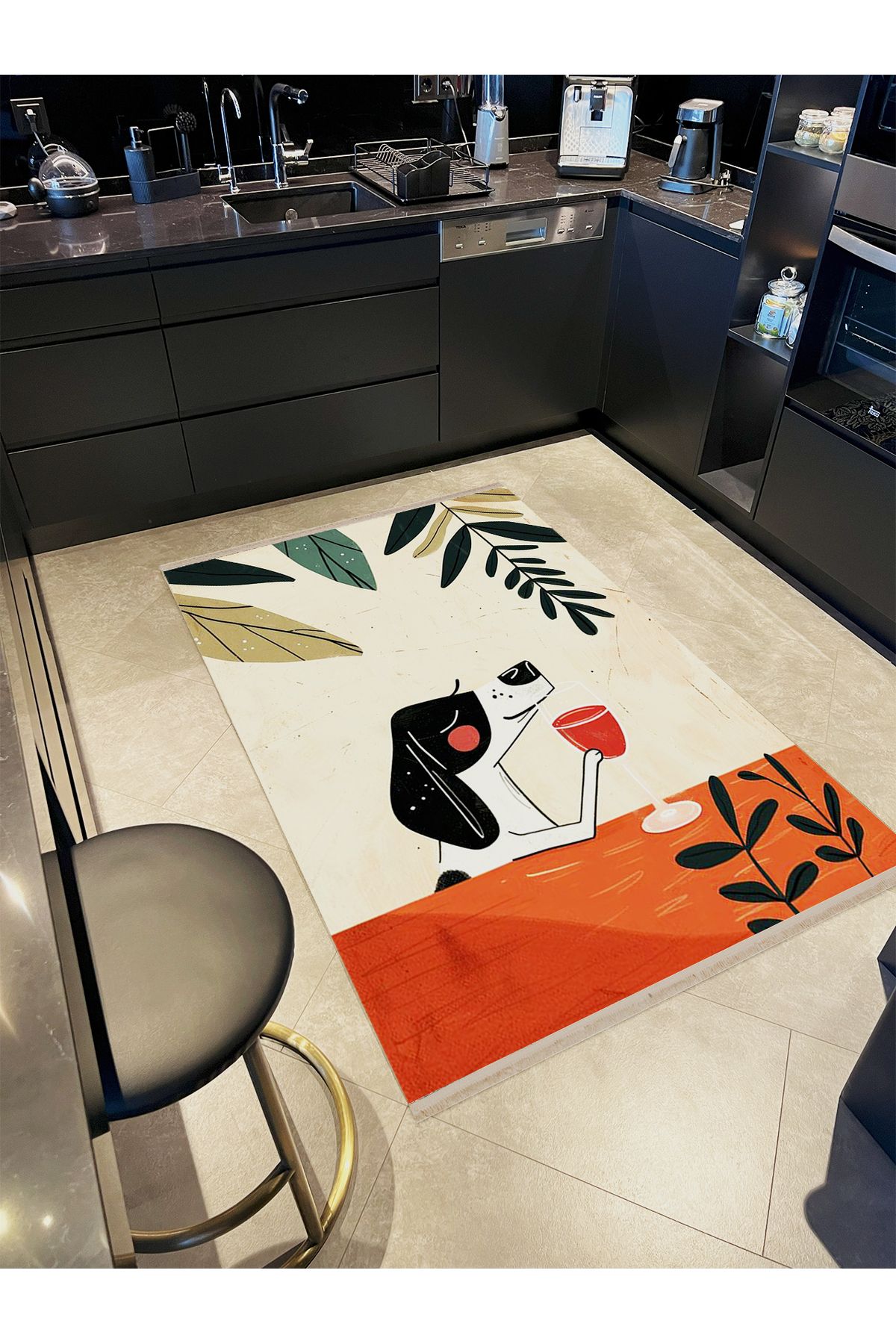 Yılmaz Koleksiyonu Pastel Tonlarda Köpek ve Bitki Desenli Kreatif Modern Dekoratif Halı 10