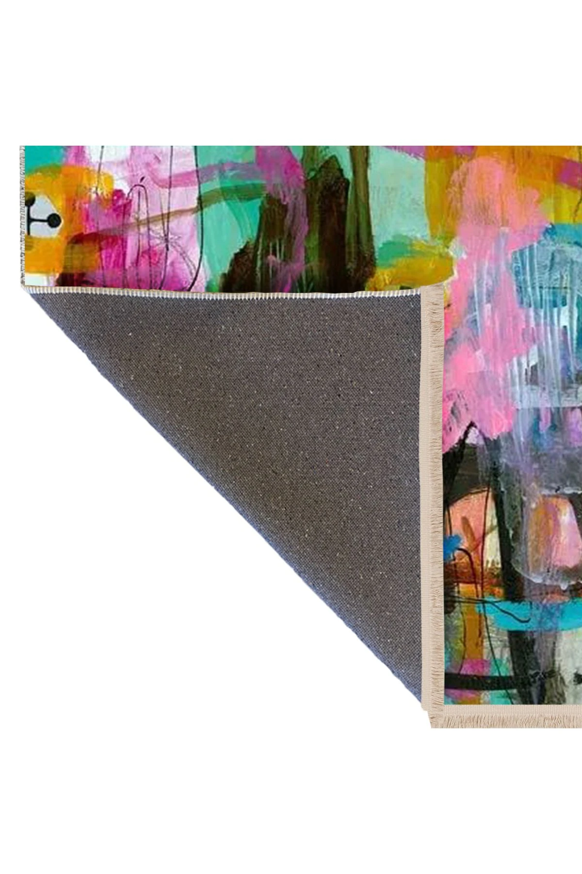 Özge Koleksiyonu Yağlı Boya Görünümlü Çok Renkli Soyut Desenli Dokuma Taban Dekoratif Halı özge25