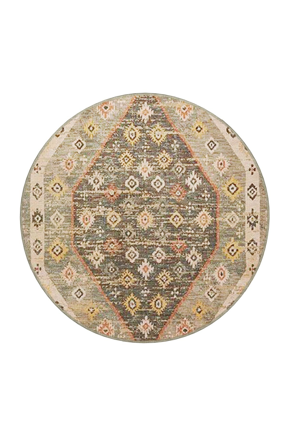 Bej Temalı Geleneksel Motif Desenli Vintage Dekoratif Halı 3923