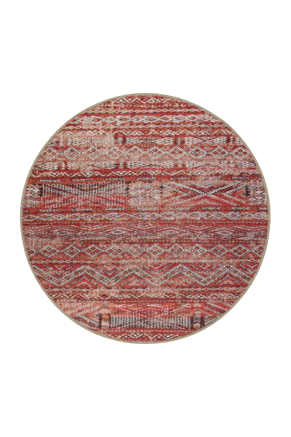 Kırmızı Renkli Çizgili Gelenksel Geometrik Dokuma Taban Halı miravip494