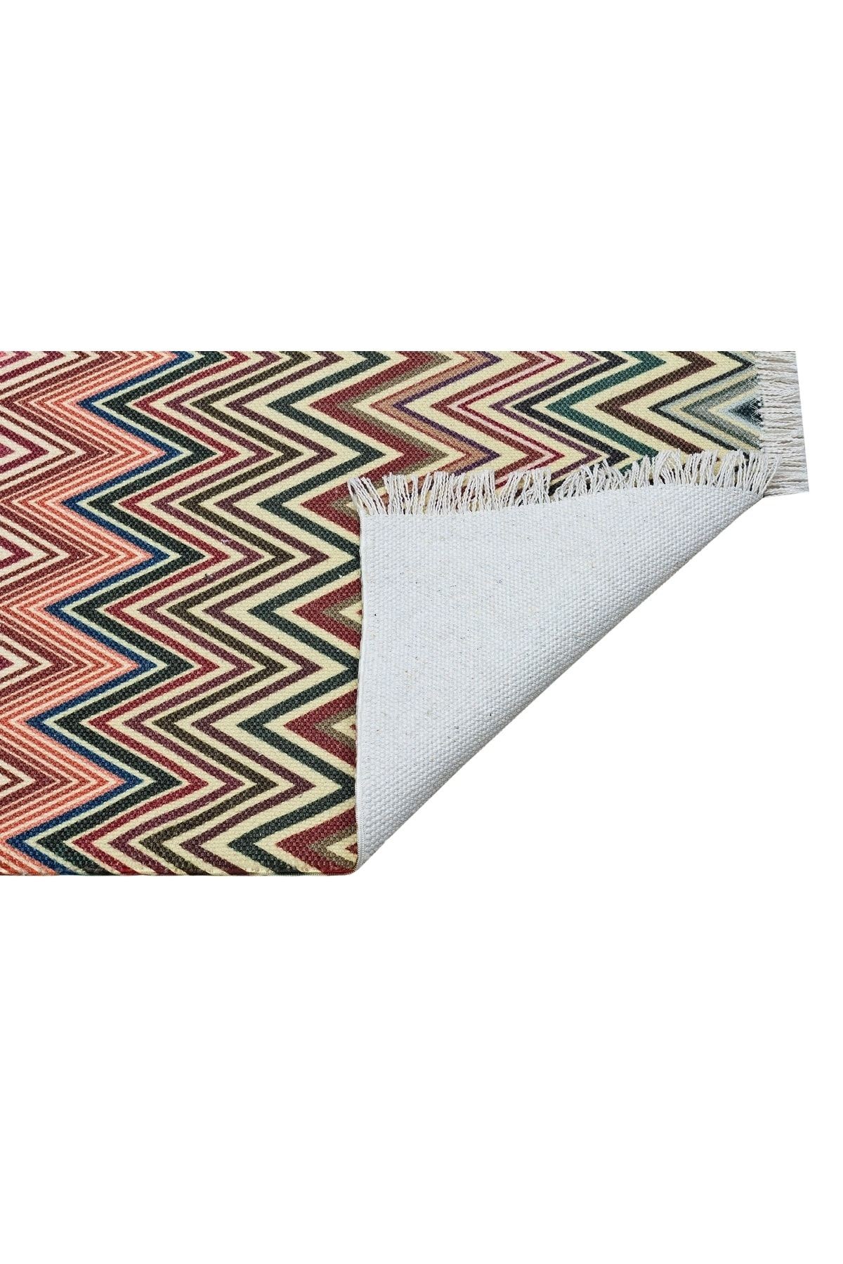 Cotton 544 Pastel Tonlarda Çok Renkli Zigzag Desenli Kilim