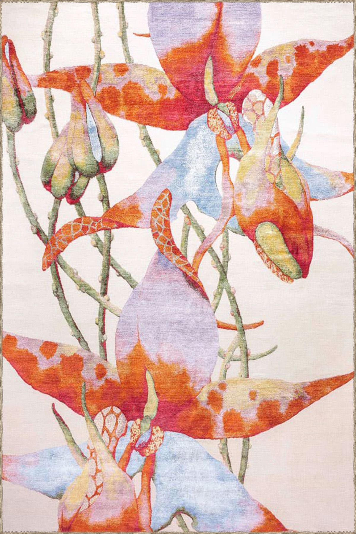 Krem Tonlarda Renkli Desenli Dokuma Taban miravip662