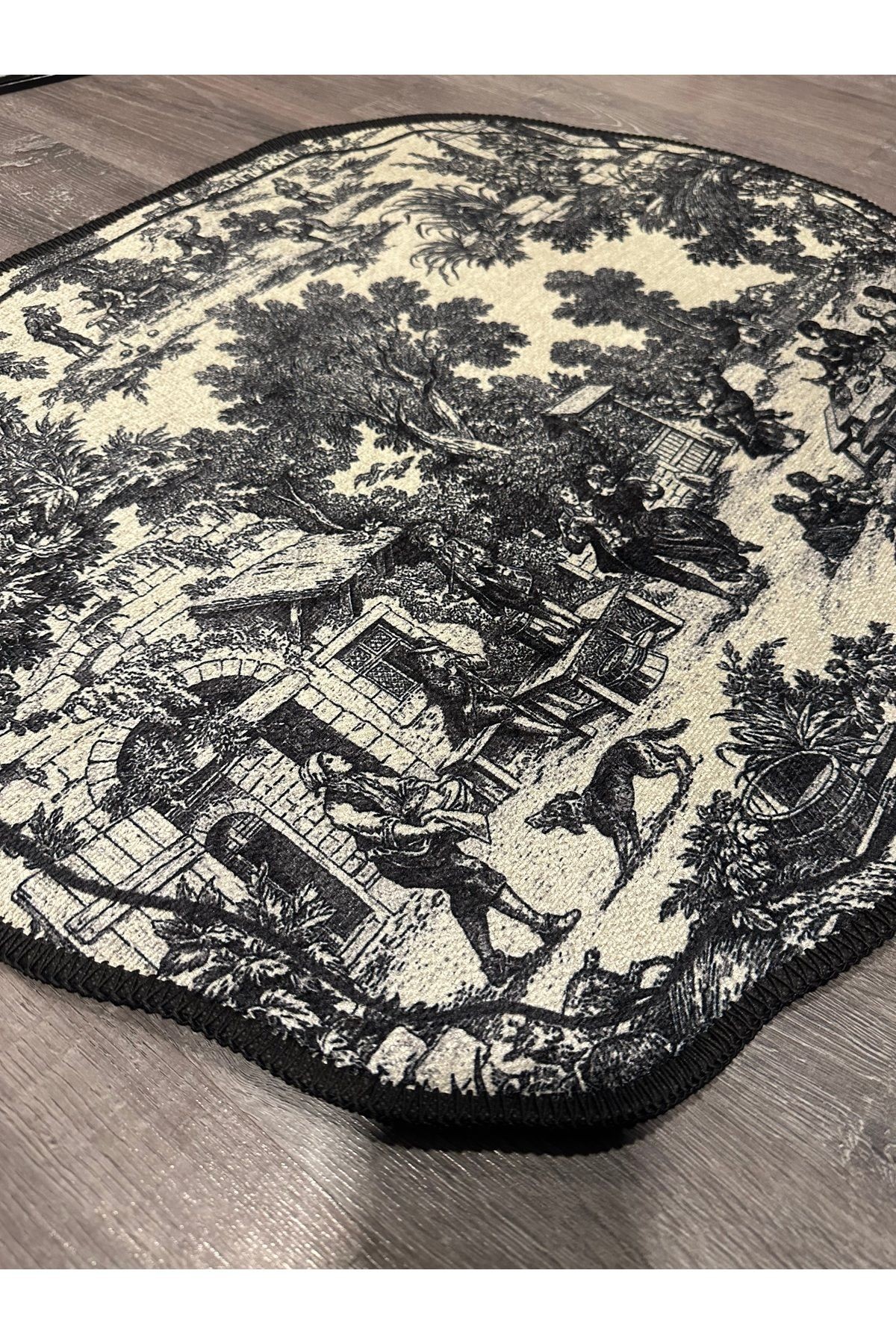 Série Vintage Noir Beige Siyah Bej Desenli  Dokuma Taban Dekoratif Halı vintage01