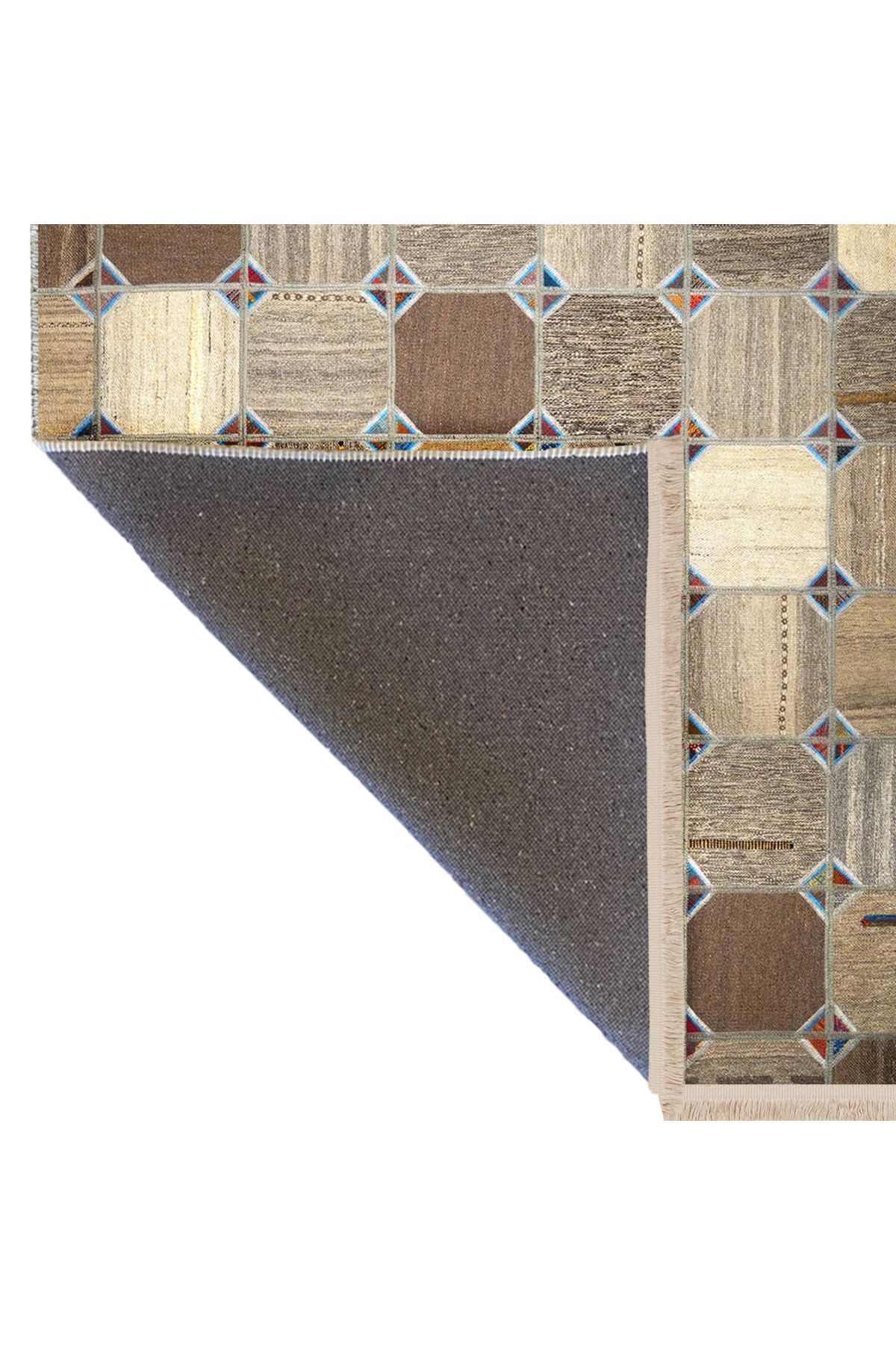 Kuzey Koleksiyonu Çok Renkli Şekiller Desenli Dokuma Taban Modern Dekoratif Halı kuzey49