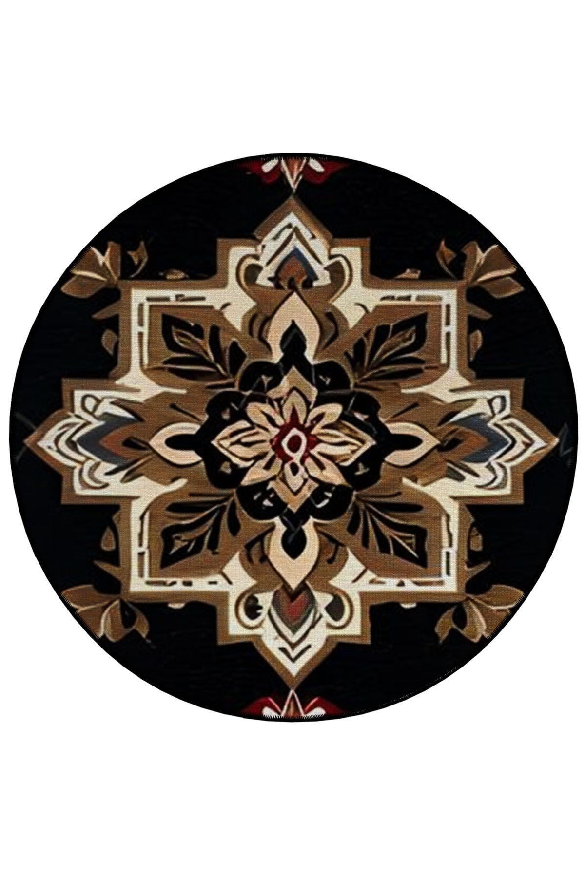 Kahverengi Temalı Çiçek Motifli Desenli Yuvarlak Dokuma Taban Vintage Dekoratif Halı 6078